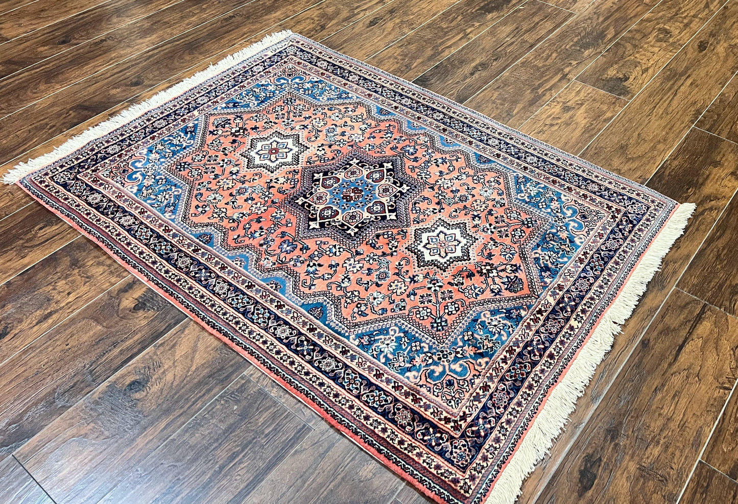Persian Shiraz Rug 3x5, Geometric Tribal Rug, Wool Hand Knotted Vintage Carpet, Light Red & Blue, Signed by Masterweaver - Nuvé