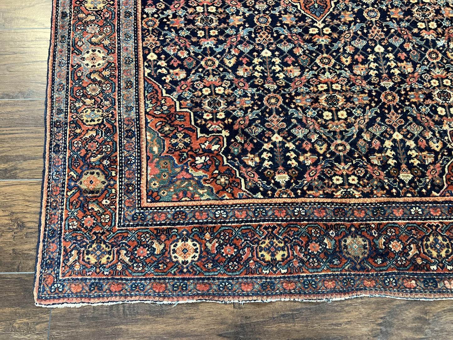Persian Rug 4x7 Antique Sarouk Farahan Carpet, Navy Blue and Red Wool Rug - Nuvé