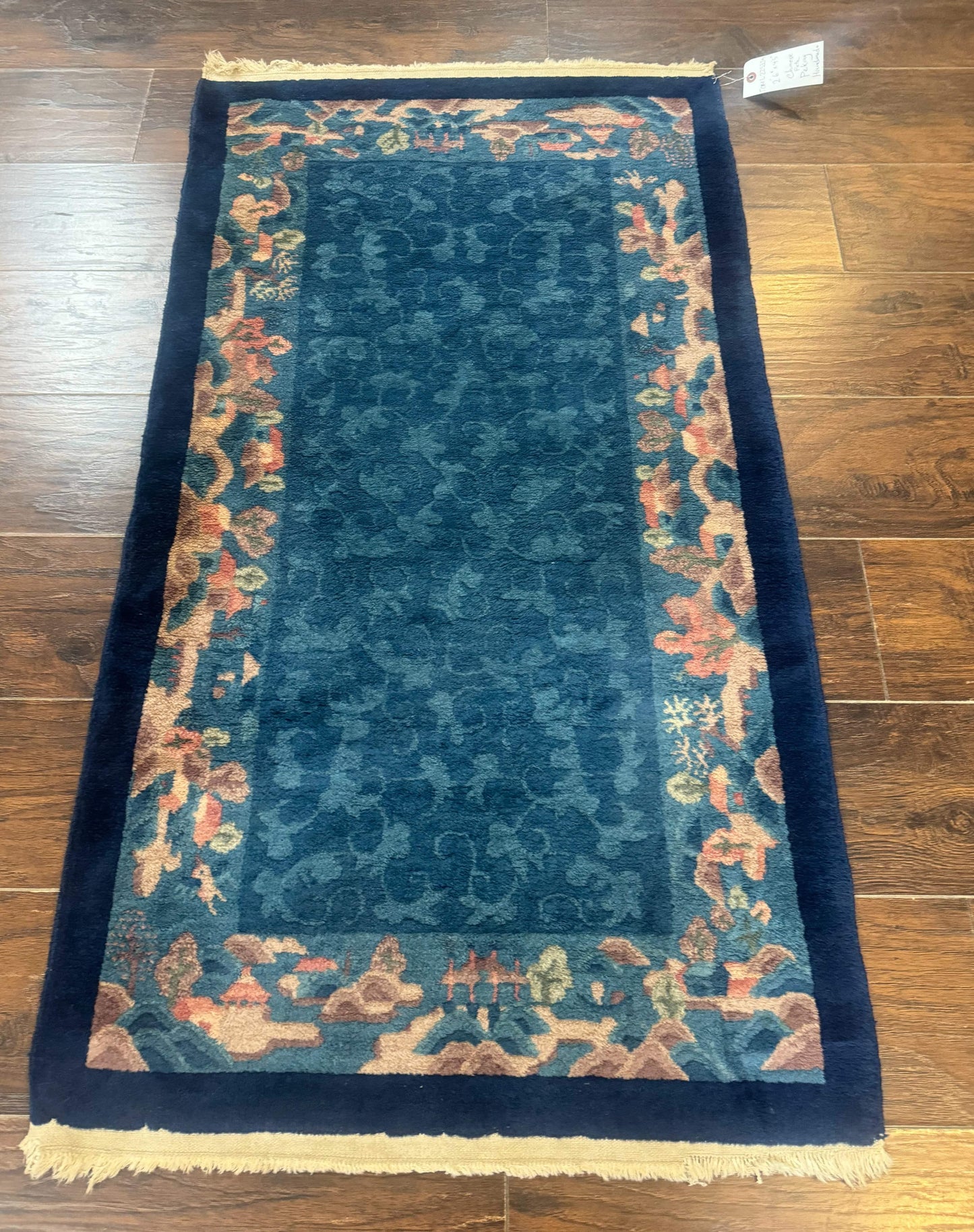 Blue Chinese Wool Rug 2.5 x 4, Peking Rug, Fete Rug, Semi Antique Chinese Carpet - Nuvé