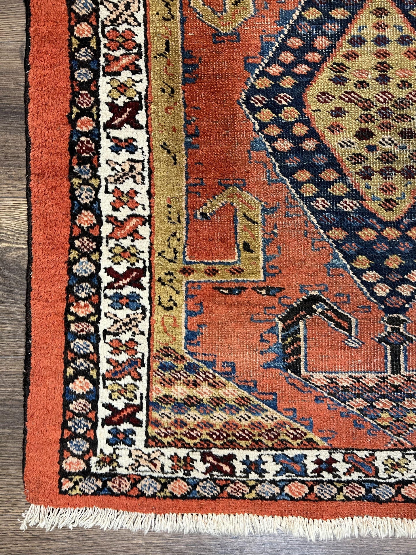 Rare Persian Tribal Runner Rug 3 x 11, Sarab Serab Persian Runner, Antique 1920s Collectible Geometric Medallions Oriental Wool Runner, Hand Knotted, Bright Orange-Red - Nuvé