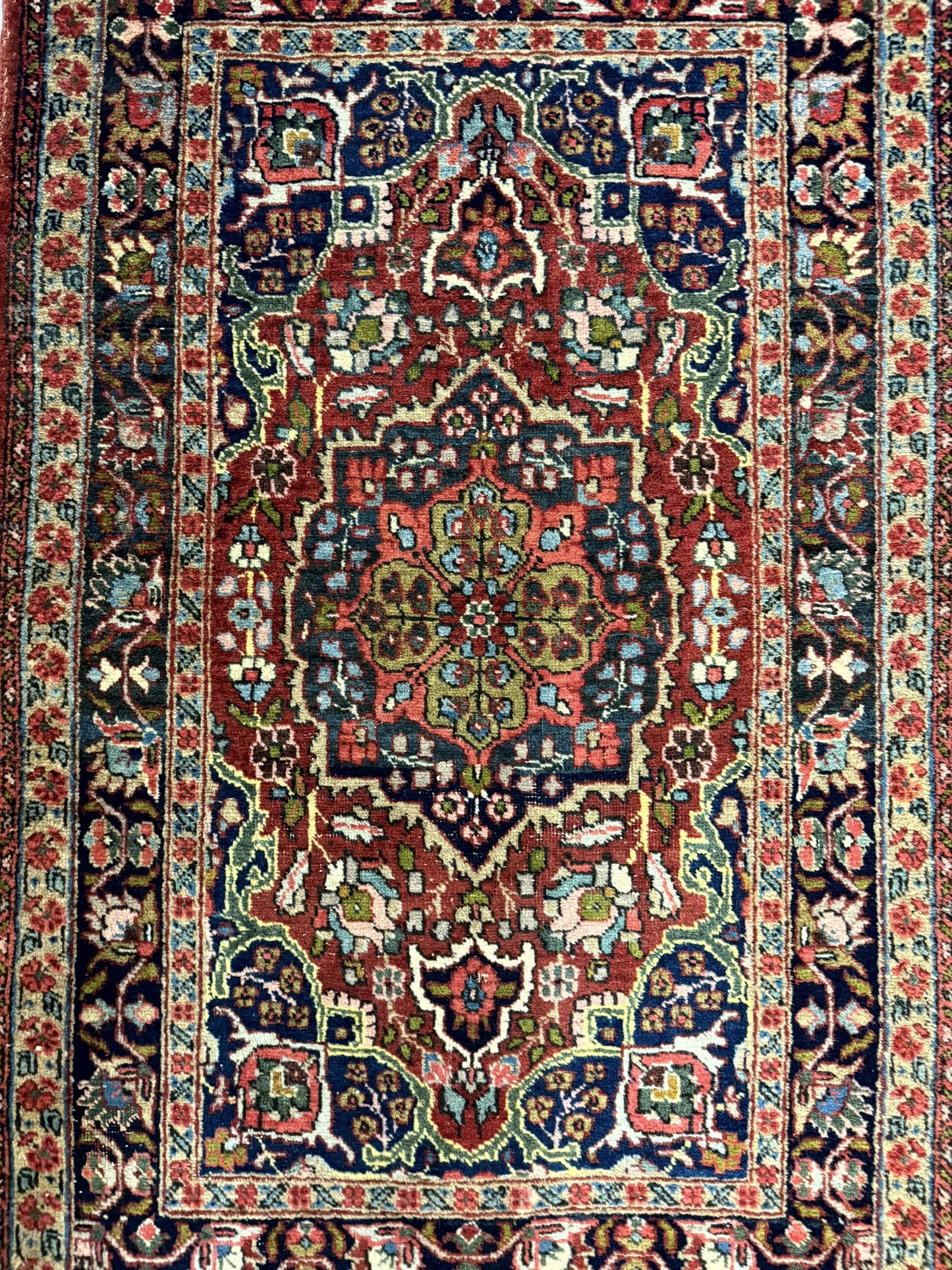 Antique Persian Tabriz Rug 3x5, Brick Red Navy Blue, Floral Medallion, Small Persian Carpet - Nuvé