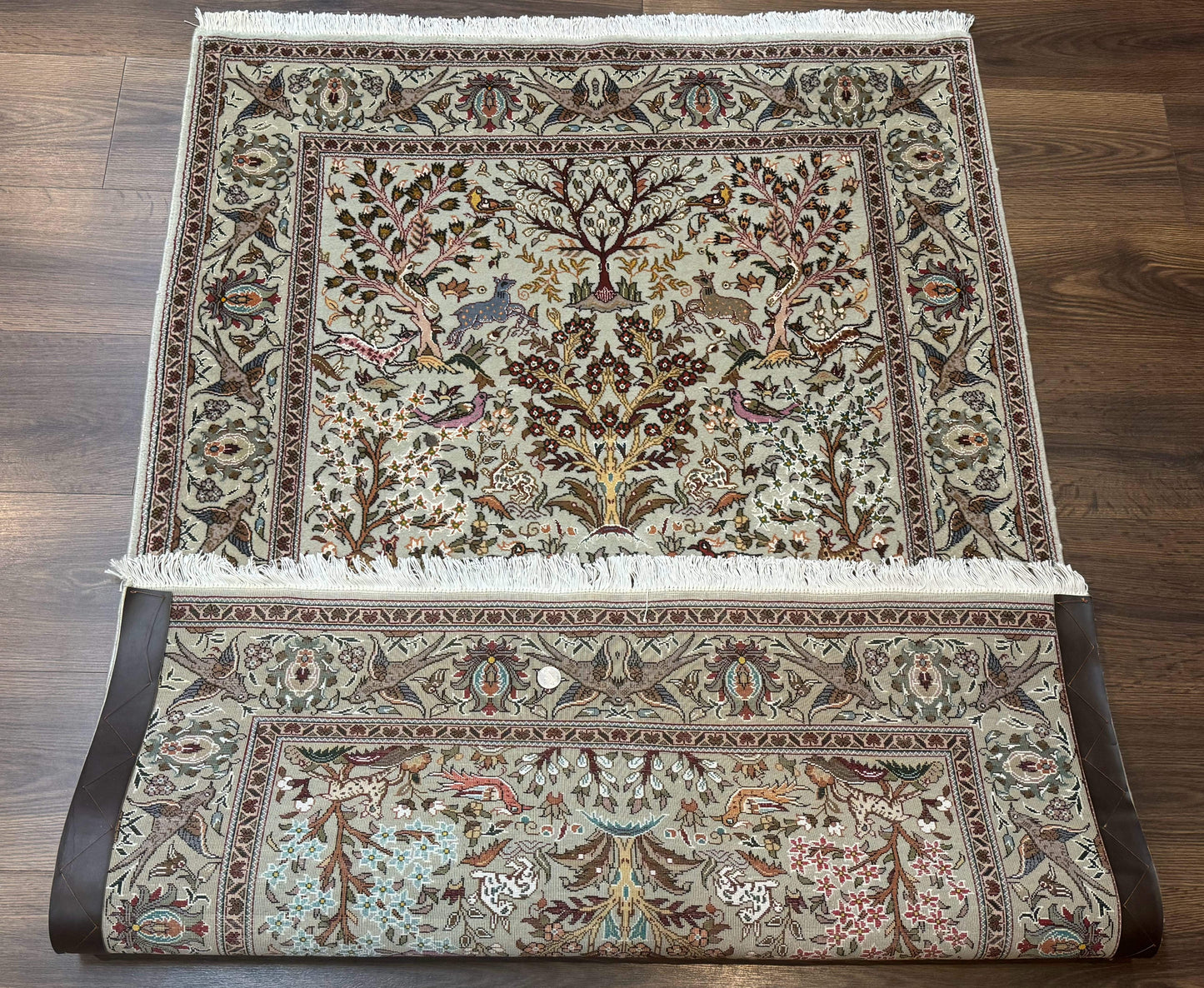 Wonderful Persian Tabriz Rug 3x5, Tree of Life, Animal Pictorials, Birds, Wool & Silk Highlights, Fine 330 KPSI - Nuvé