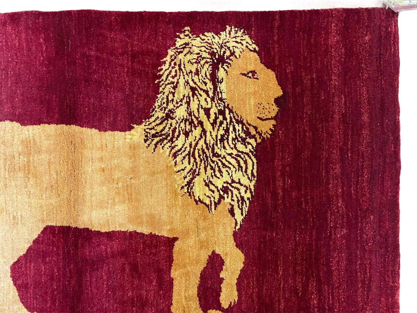 3.5 X 5 Handmade Rug Vintage New Rug Quality Wool Lion Red Veggy Dyes Pictorial - Nuvé