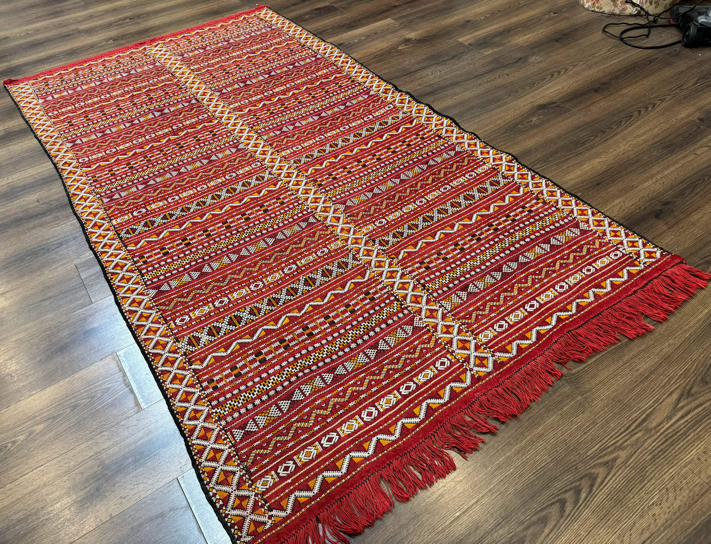 Moroccan Kilim Rug 4x8, Flatweave, Bohemian, Red Ivory Orange - Nuvé
