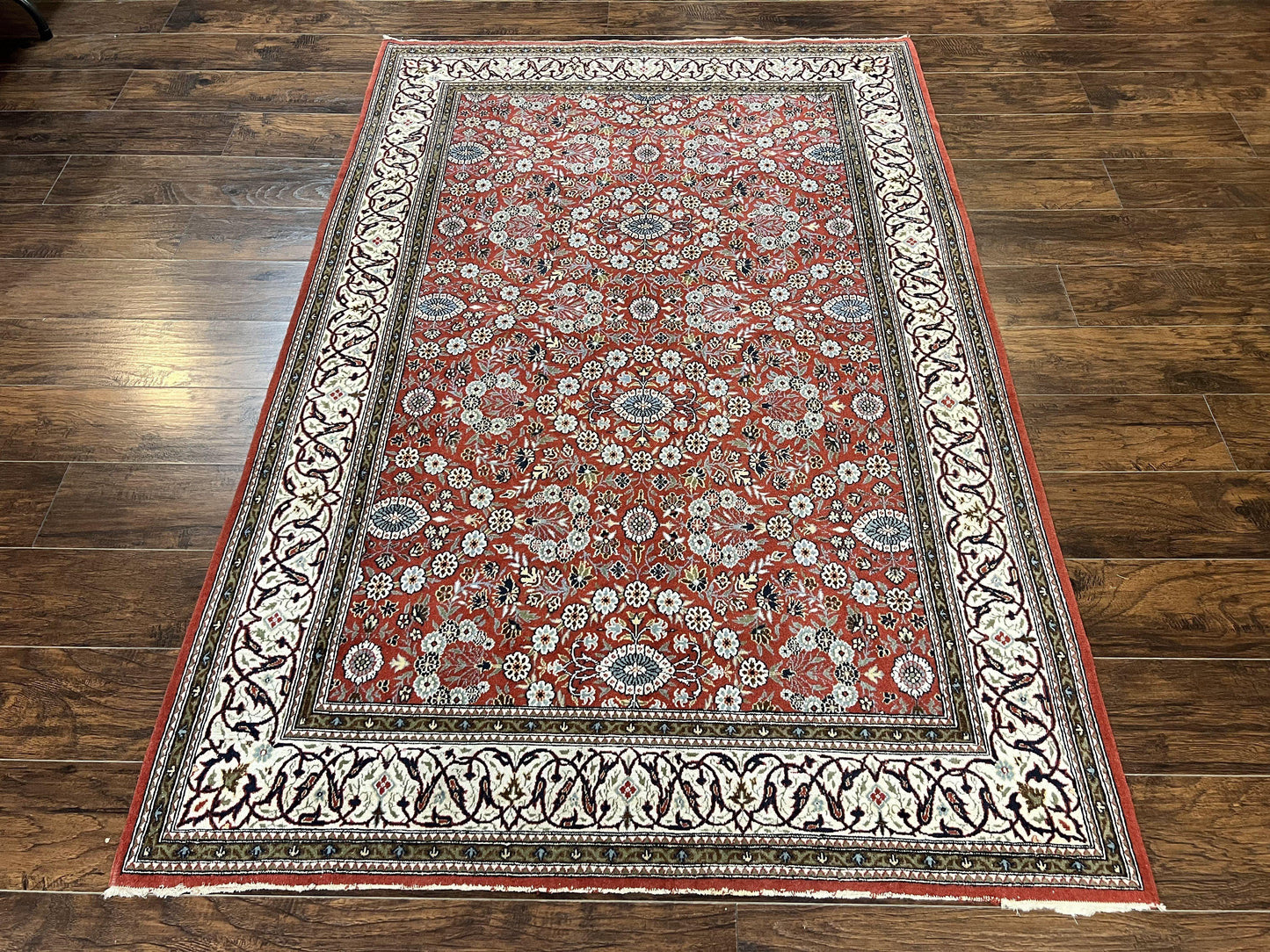 Red Persian Qum Rug 5 x 7.6, Hand Knotted Vintage Wool Fine Carpet 270 KPSI, Floral Allover - Nuvé