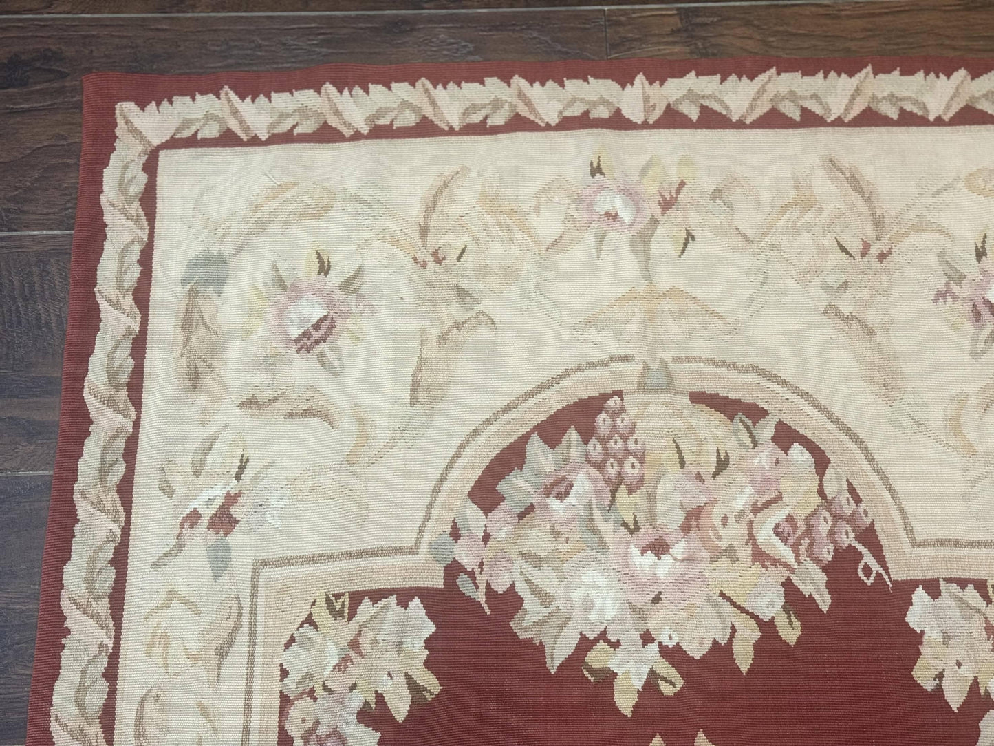 Aubusson Runner Rug 3x10, European Design, Red and Beige, Elegant, Handmade Wool Rug - Nuvé