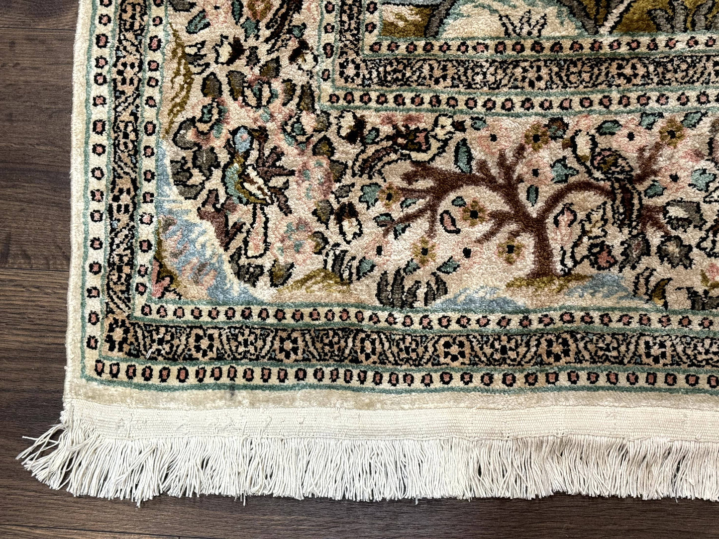 Indian Kashmiri Silk Rug 4x7, Tree of Life Design, Very Fine 380 KPSI, Birds - Nuvé