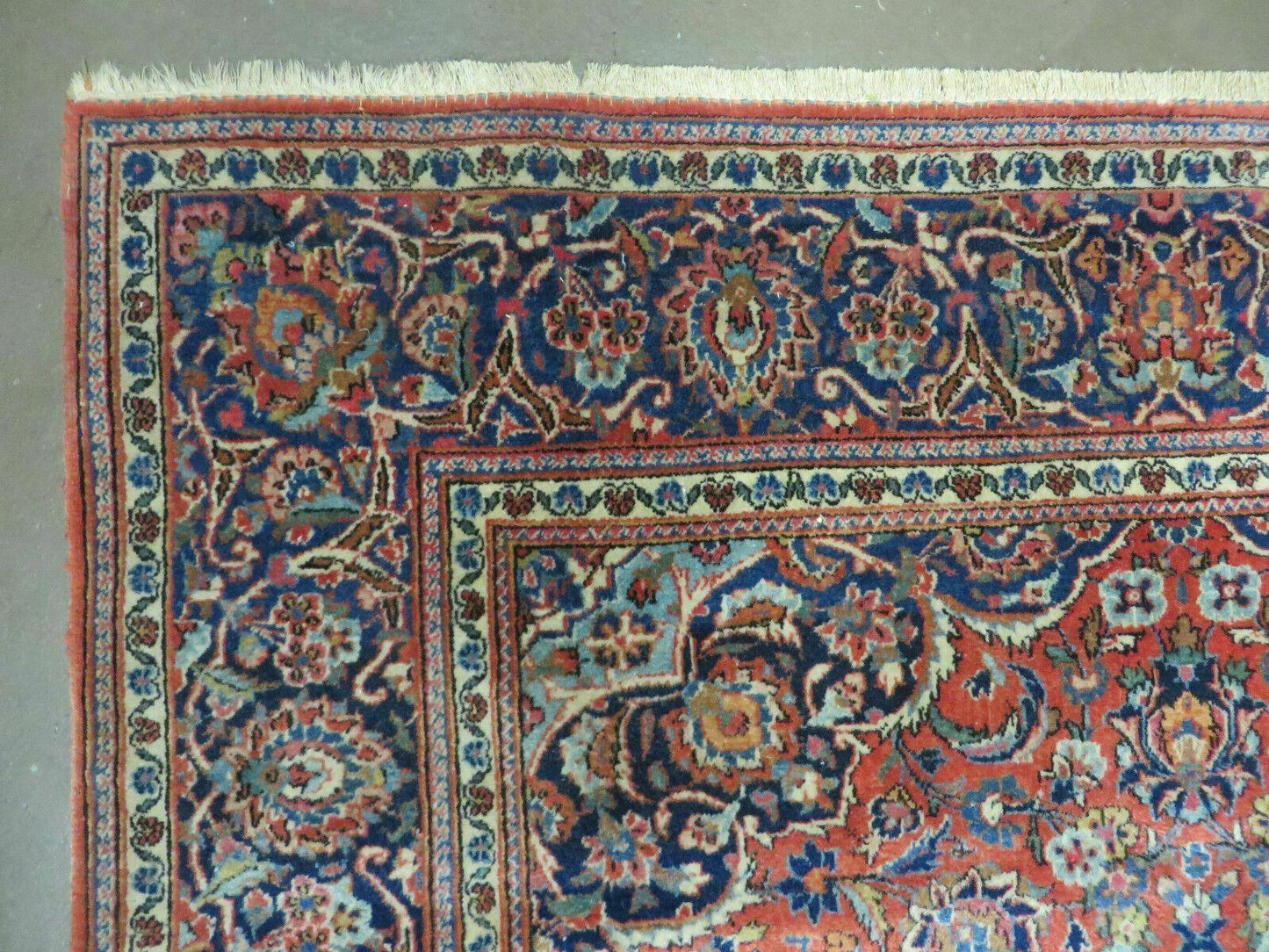 Persian Kashan Rug 4x7, Red and Navy Blue Semi Antique Vintage Wool Oriental Carpet, Hand Knotted Rug, Floral Medallion, High Quality Fine Carpet - Nuvé