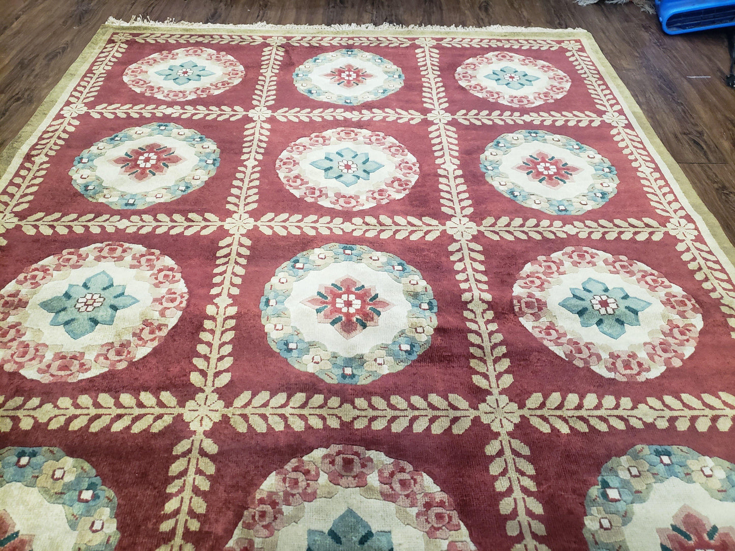 Nepalese Aubusson Panel Rug 6x9, Red & Ivory Soft Plush Tibetan Pile Rug, Wool Hand-Knotted Carpet, 6 x 9 Elegant Area Rug, Office Room Rug - Nuvé