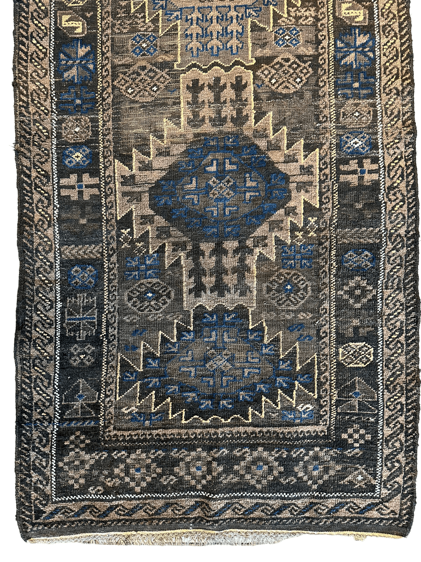 Antique 1880s Primitive Tribal Baluch Wool Rug 3’x6’4” - Nuvé