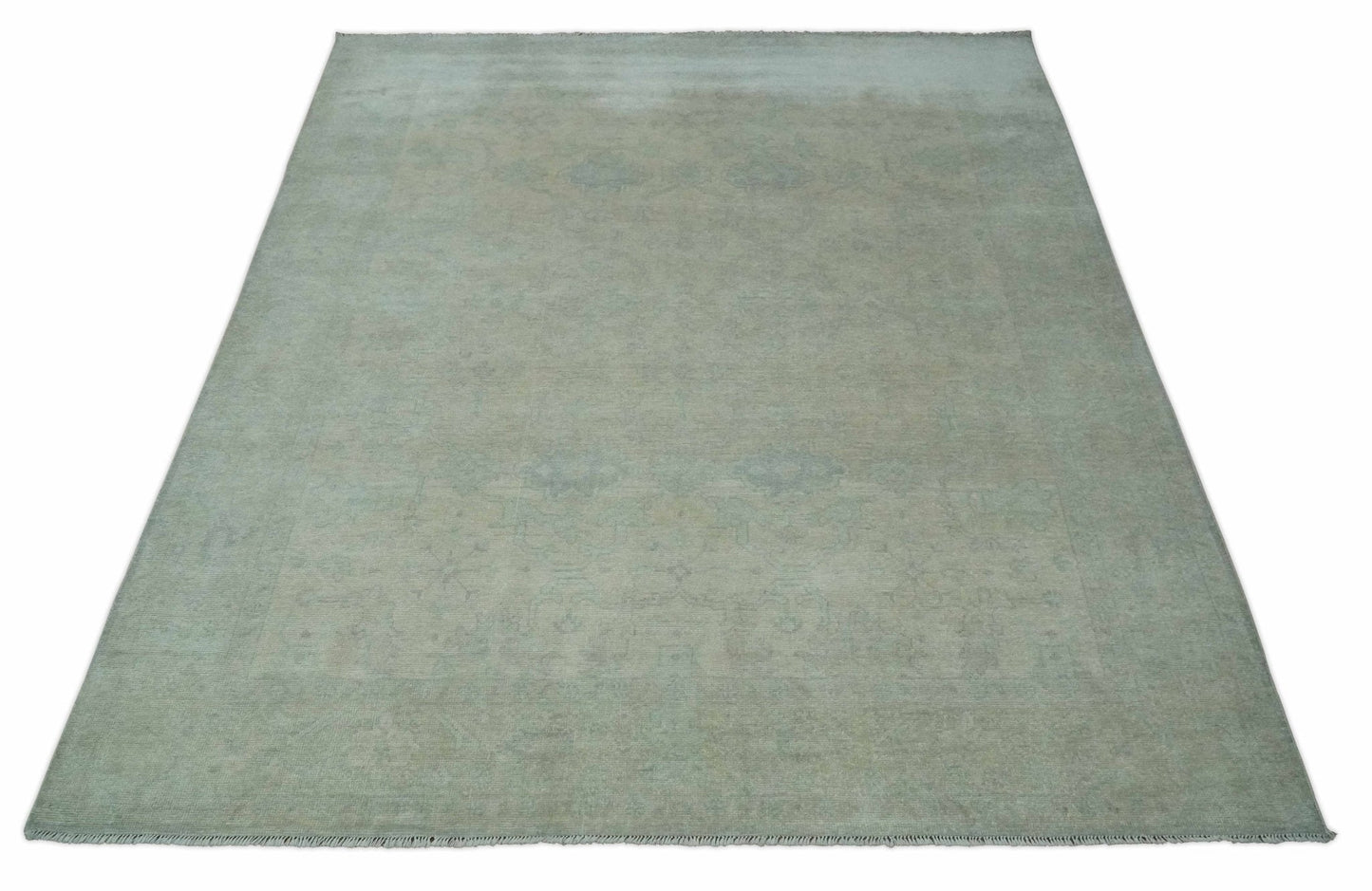Antique look Beige and Gray Hand Knotted Oriental Oushak 8x10 wool Area Rug - Nuvé