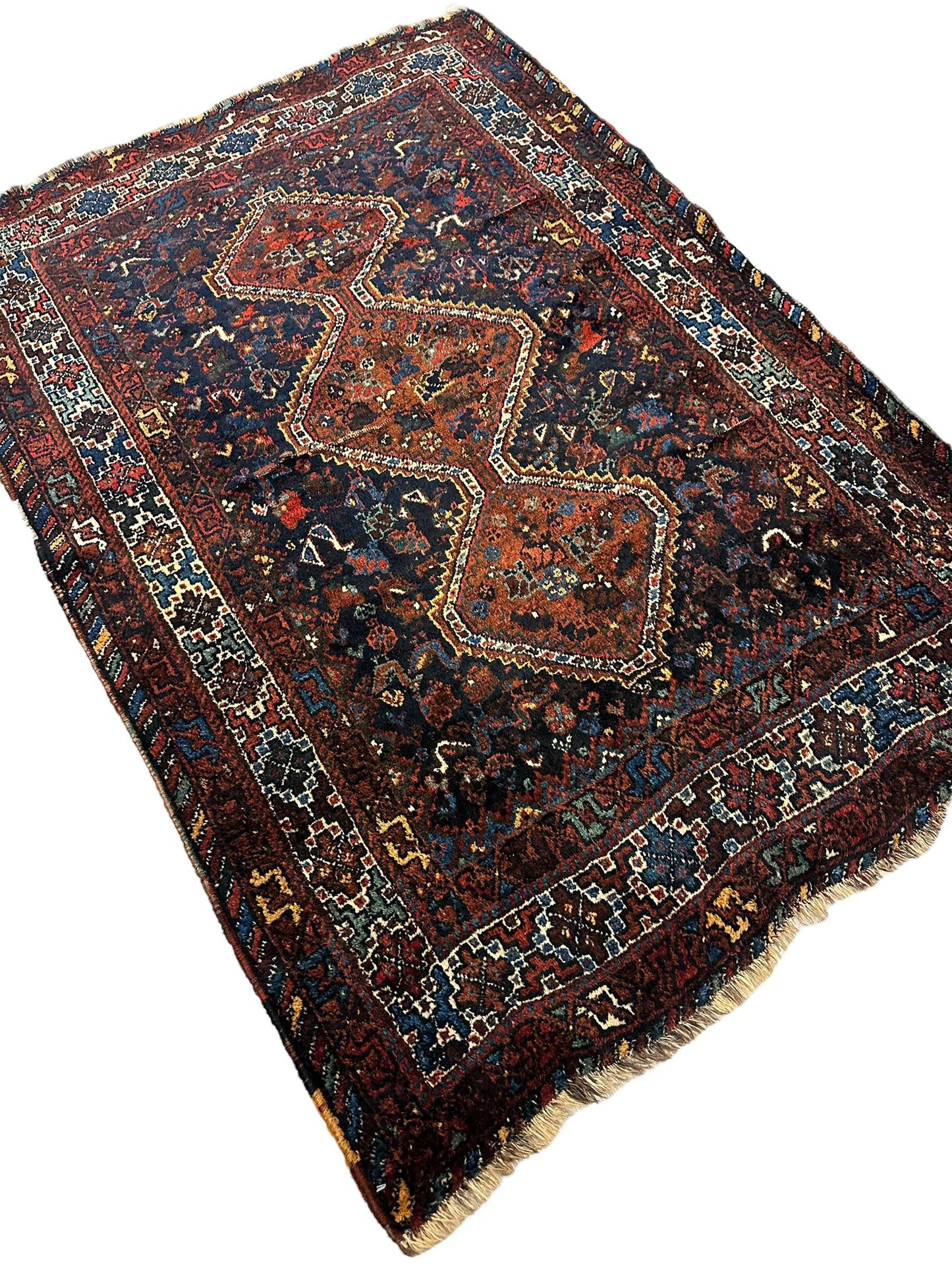 Antique Persian Khamseh Tribal Rug 4' x 5’10” - Nuvé