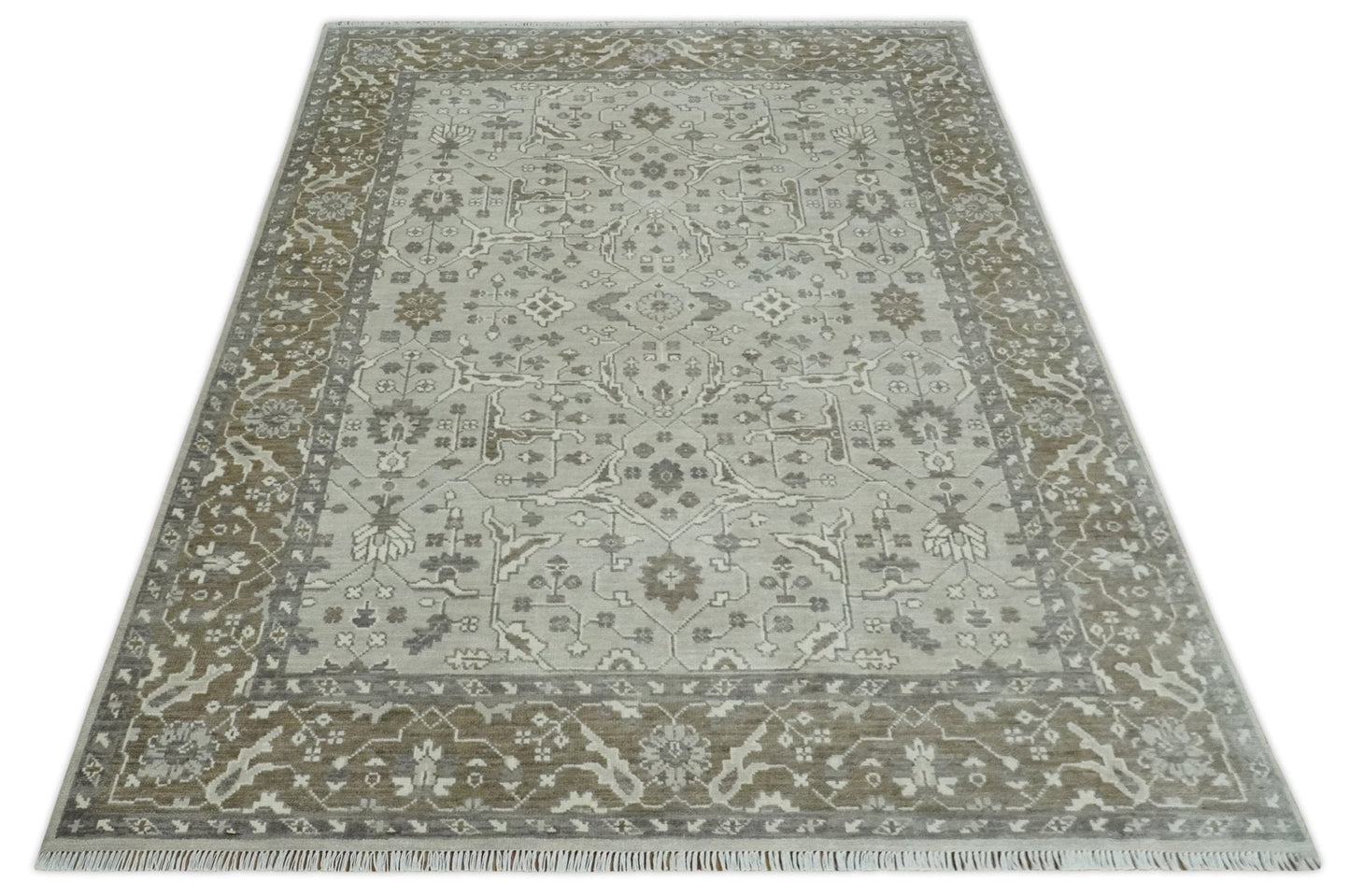 Antique Style Custom Made Traditional Silver and Brown Oriental Oushak Wool Area Rug - Nuvé