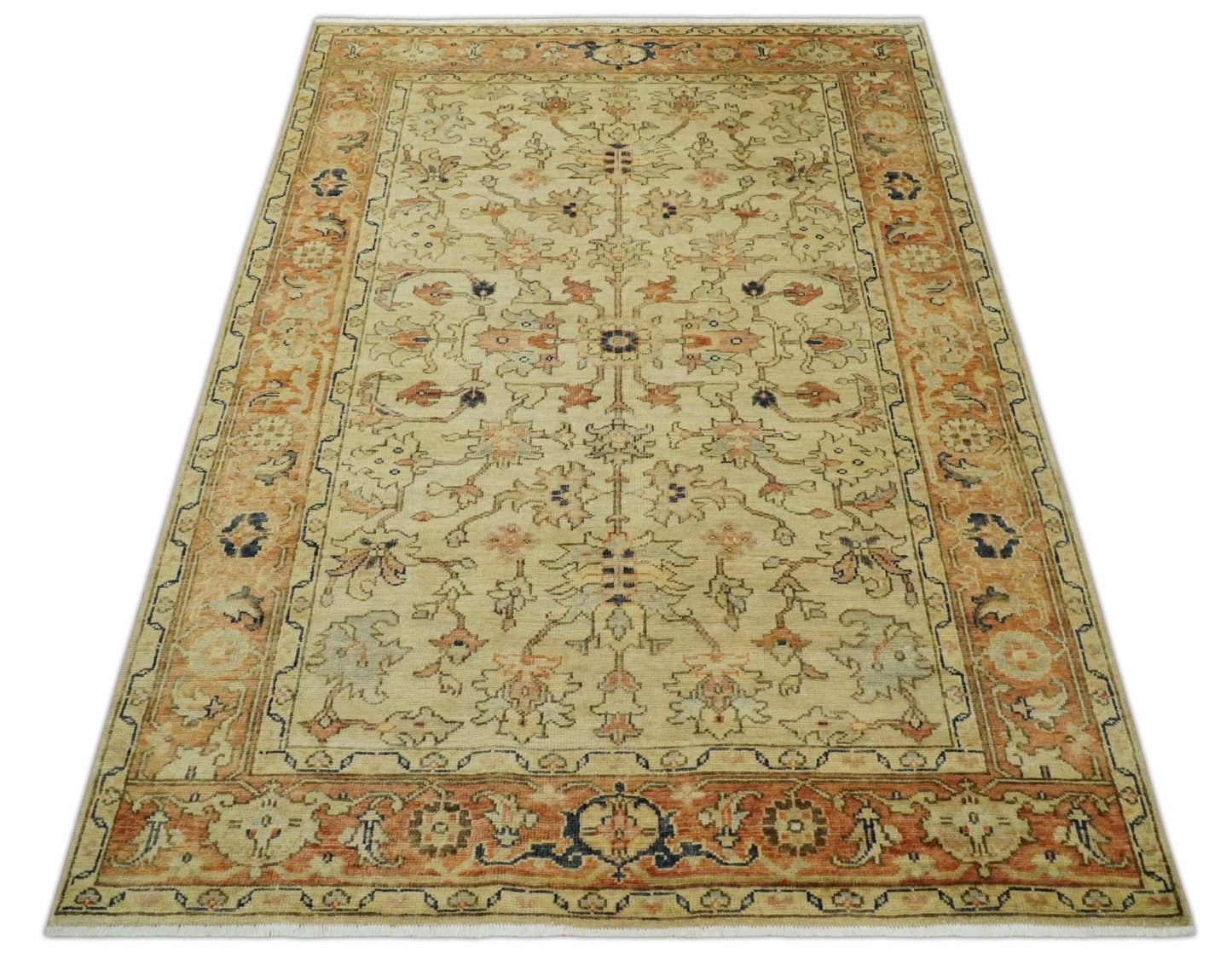 Antique Style Empress Tabriz 6x8 Hand Knotted Beige and Rust Modern Traditional Wool Rug | N35368 - Nuvé