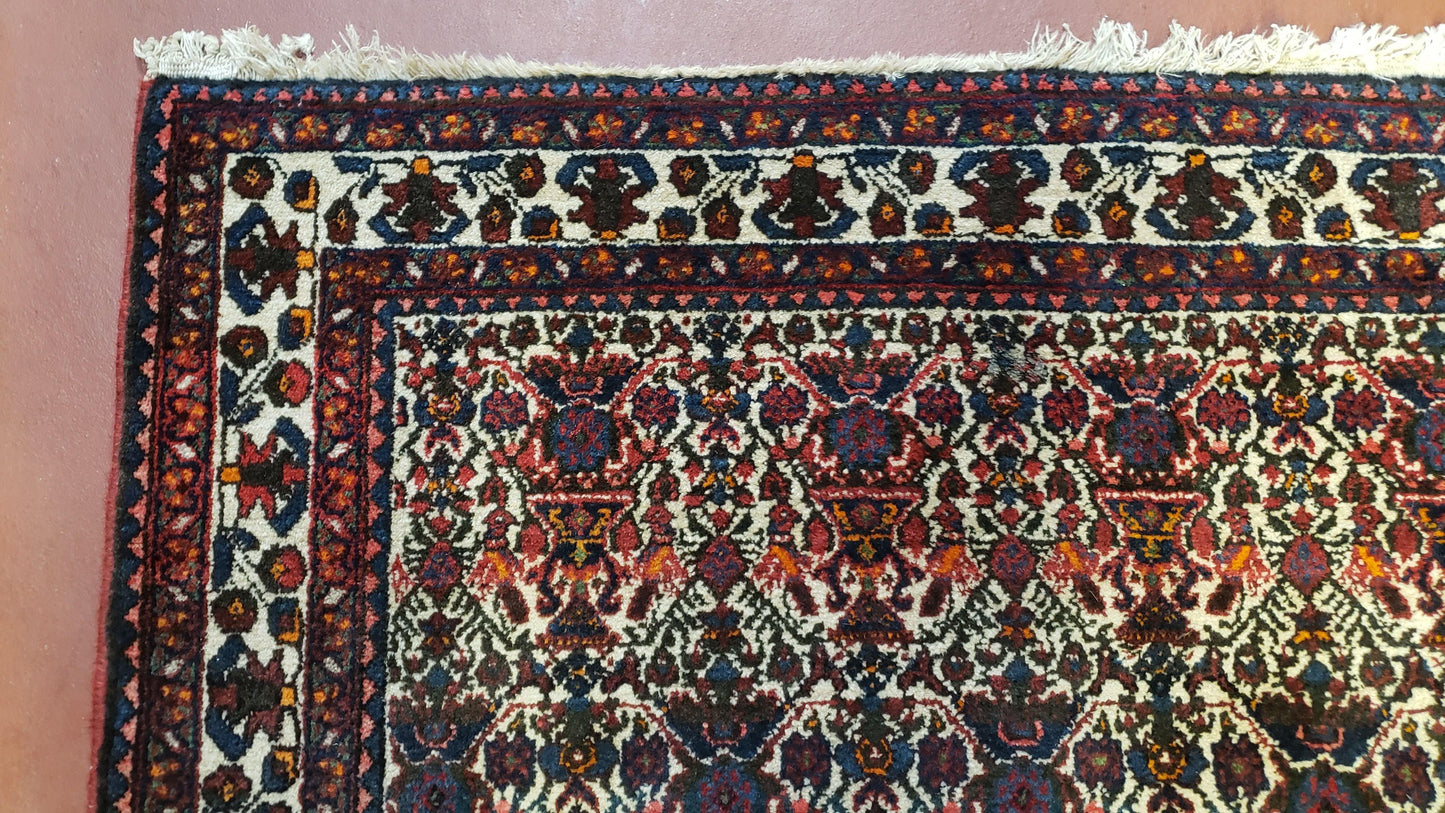 3.6 x 5 Hand-Knotted Vase Rug Floral Turkish Tribal Village Weaving Zagros Vintage Carpet Home Office Wool Area Rug 3x5 Persian Rug 4x5 - Nuvé
