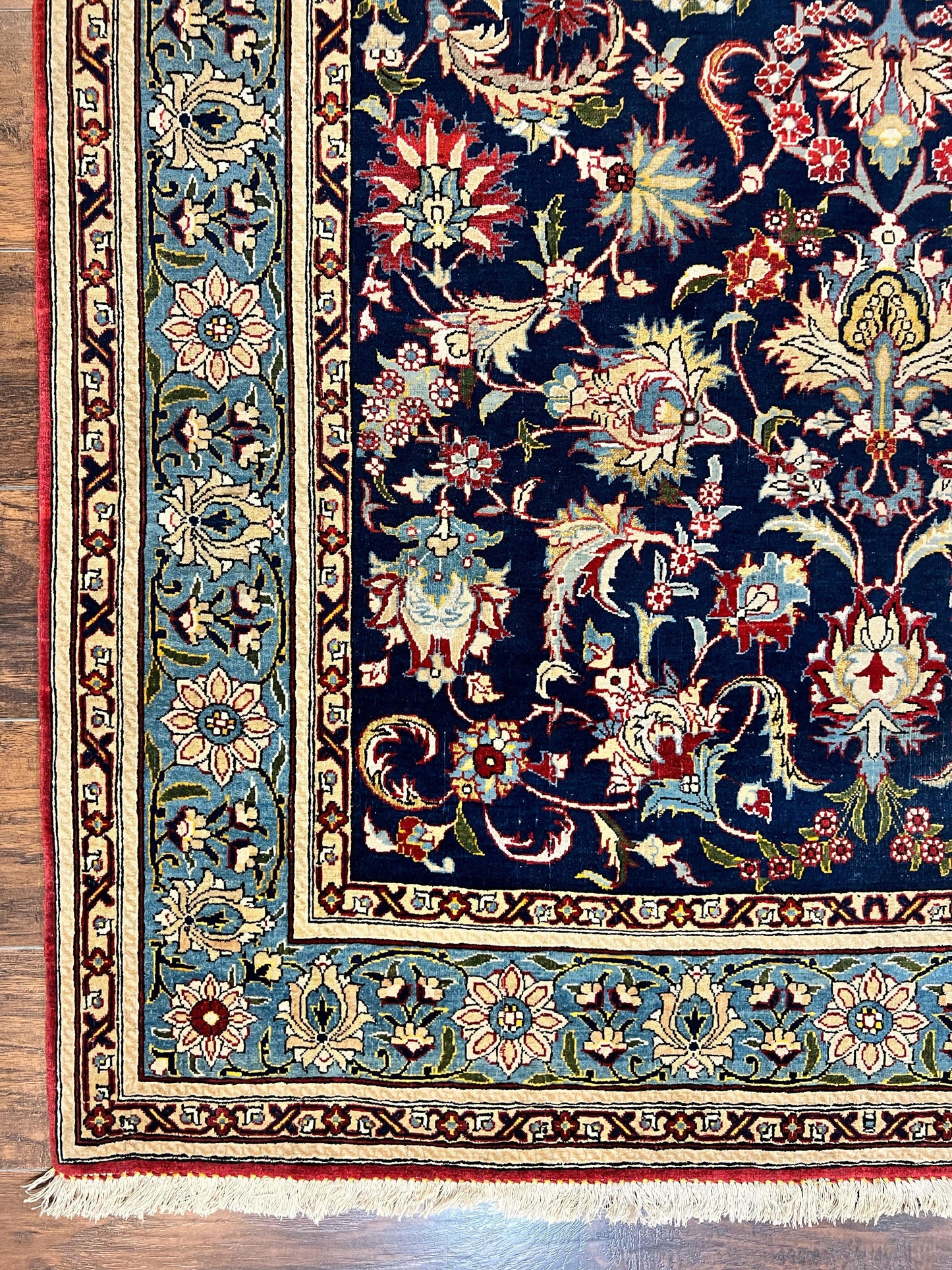 Blue Persian Qum Rug 5x7, Very Fine and Wonderful Authentic Persian Carpet, Wool Hand Knotted Vintage Semi Antique Oriental Rug, Floral, Ghom Qom Rug - Nuvé