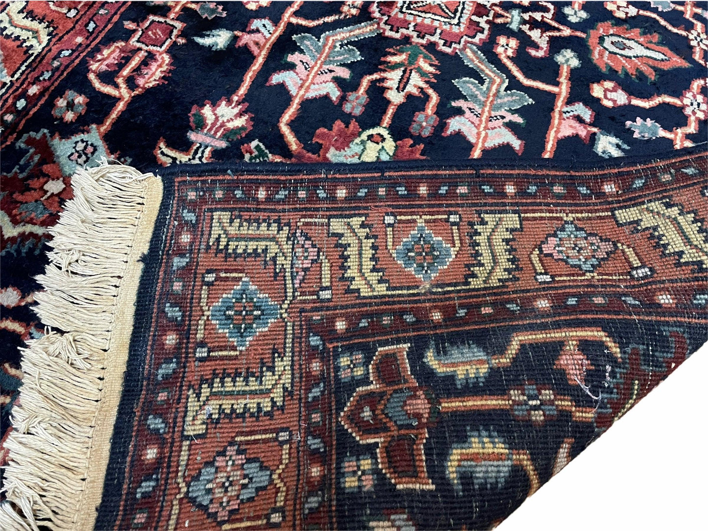 4x6 Vintage Handmade Wool Geometric Rug Organic Dyes Blue Red Hand-Knotted Rug - Nuvé