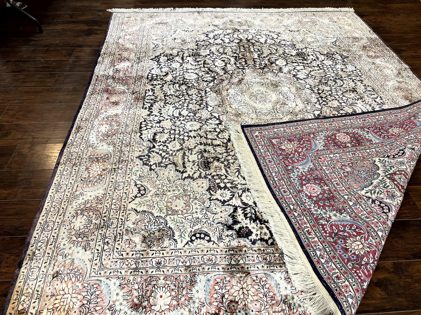 Silk Indian Kashmiri Rug 8x10, Floral Medallion, Indo Persian Carpet, Handmade Vintage Silk Rug - Nuvé