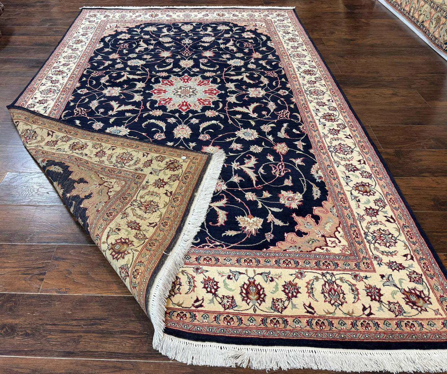 Navy Blue Pak Persian Rug 6x10, Floral Medallion, Traditional Persian Area Rug, Fine 240 KPSI - Nuvé