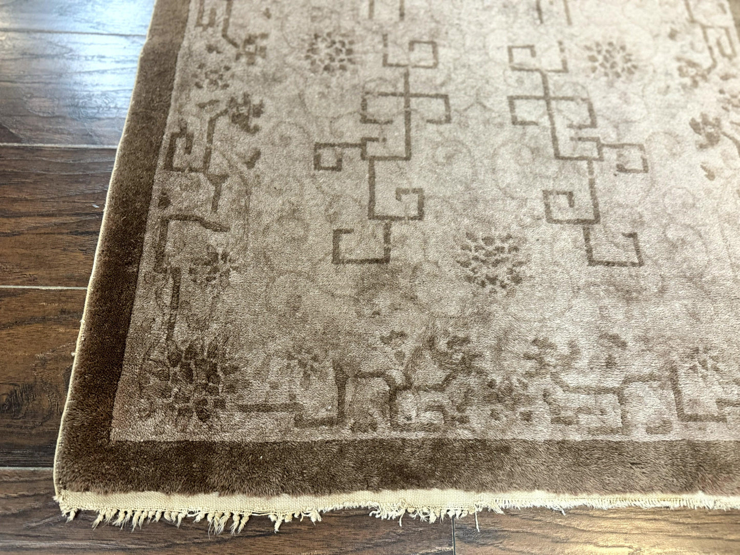 Antique Chinese Fette Rug 3x6, Taupe, Handmade Wool Chinese Carpet - Nuvé
