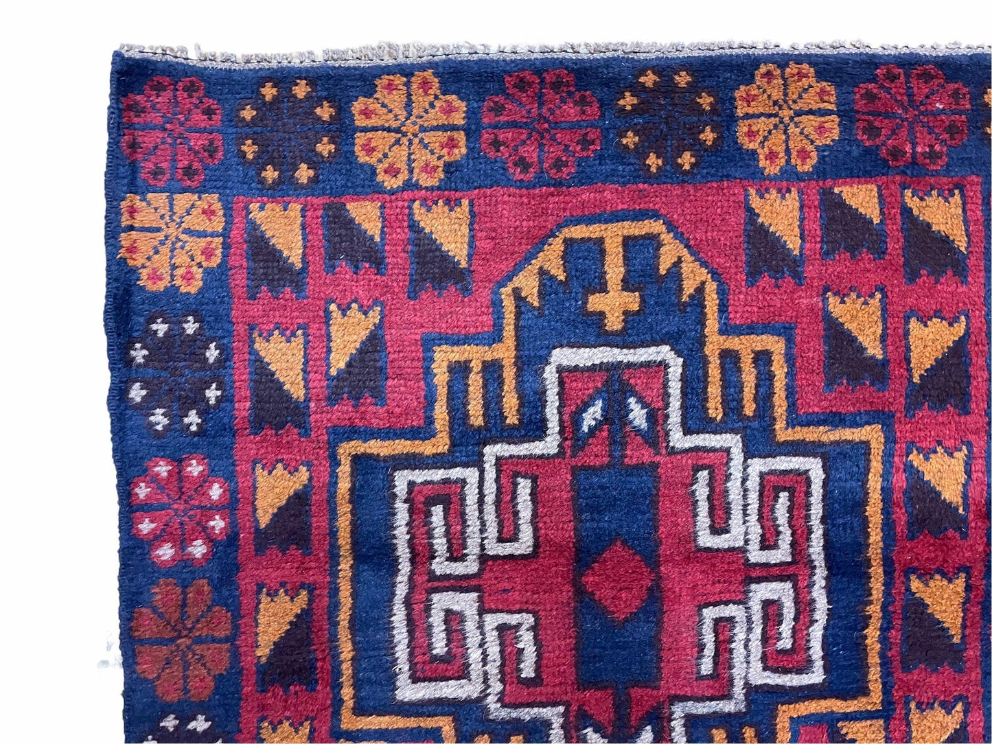 3 X 4.3 Vintage Handmade Tribal Wool Rug Balouch Rug Afghan Rug Red Blue Nice - Nuvé