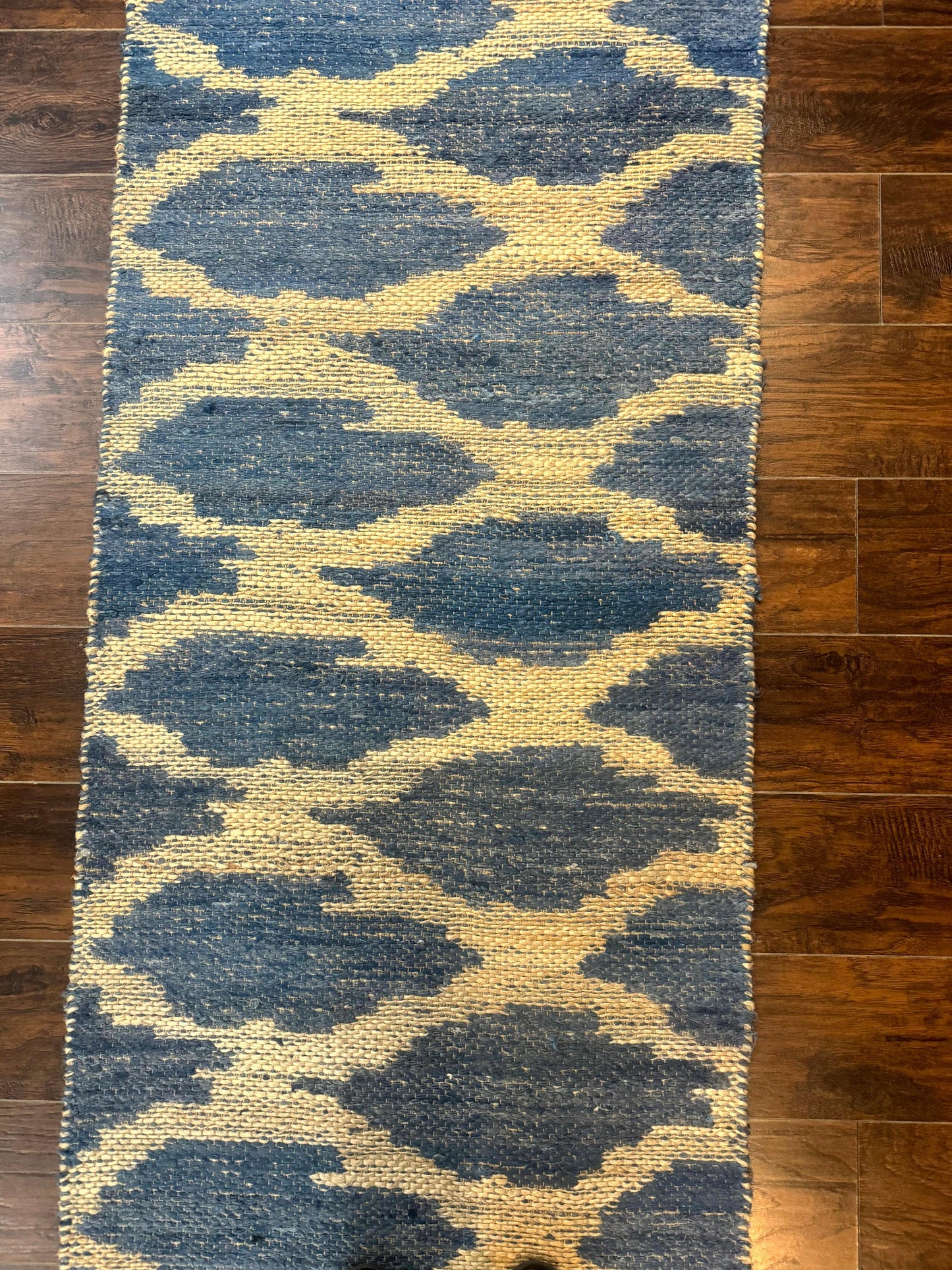 Modern Jute Runner Rug 2.9 x 7.9, Beige and Blue, Handwoven, Kaleen Rug - Nuvé