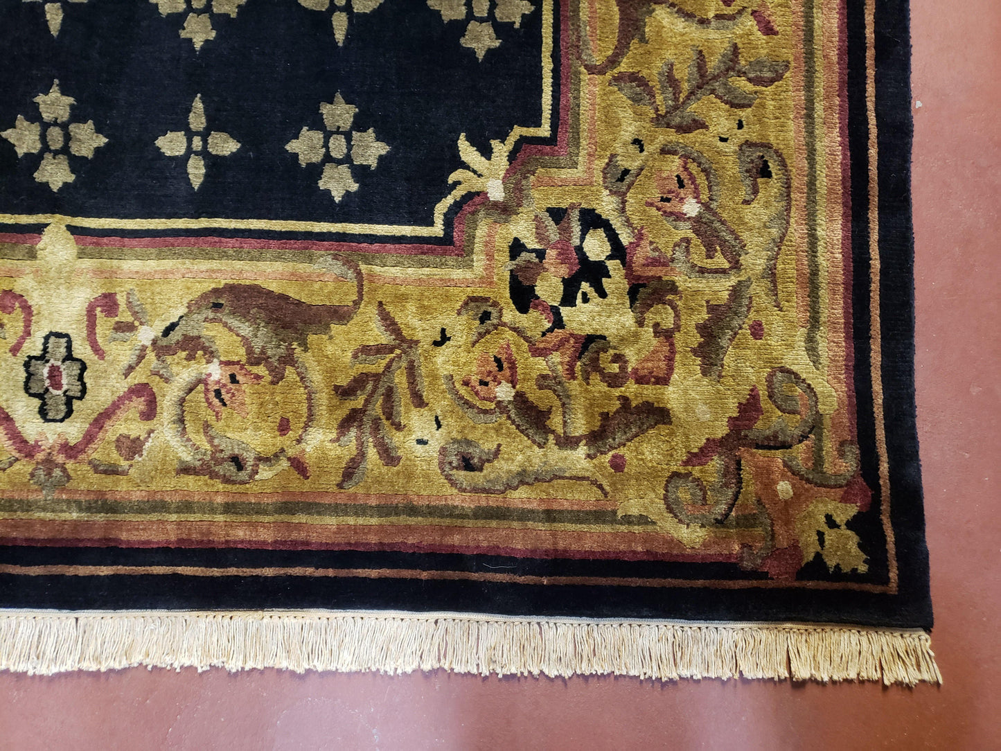 6x9 Aubusson Design Nepali Tibetan Rug Black & Tan Hand-Knotted Wool Carpet Soft Plush Pile New Rug Nice - Nuvé