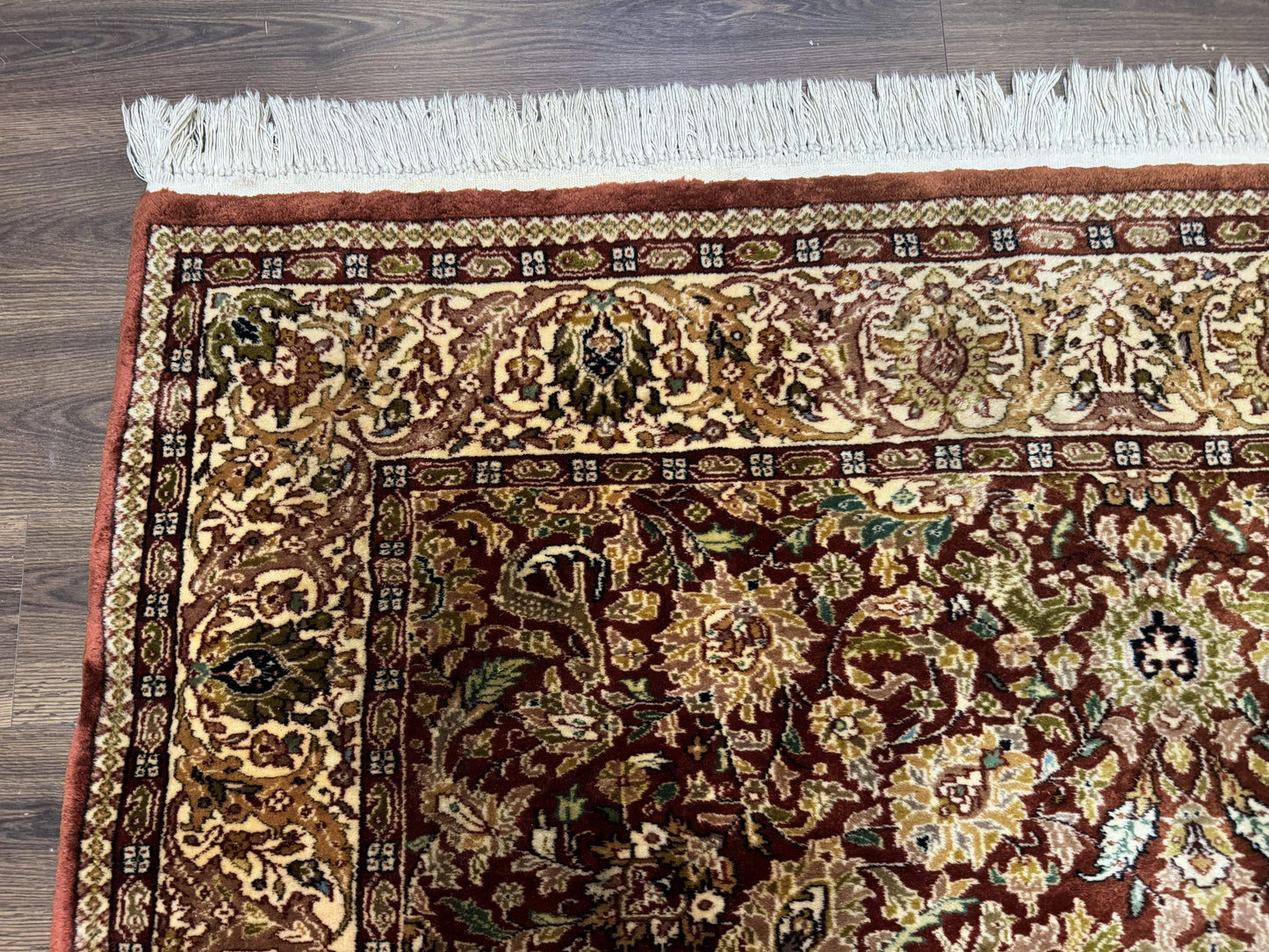 Tree of Life Indian Kashmiri Rug 6x9, Rust Red and Cream, Animal Pictorials, Fine 290 KPSI - Nuvé