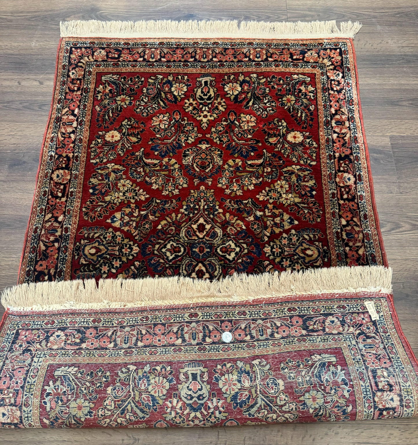Antique Persian Sarouk Rug 3x5, Red, Floral, 200 KPSI - Nuvé