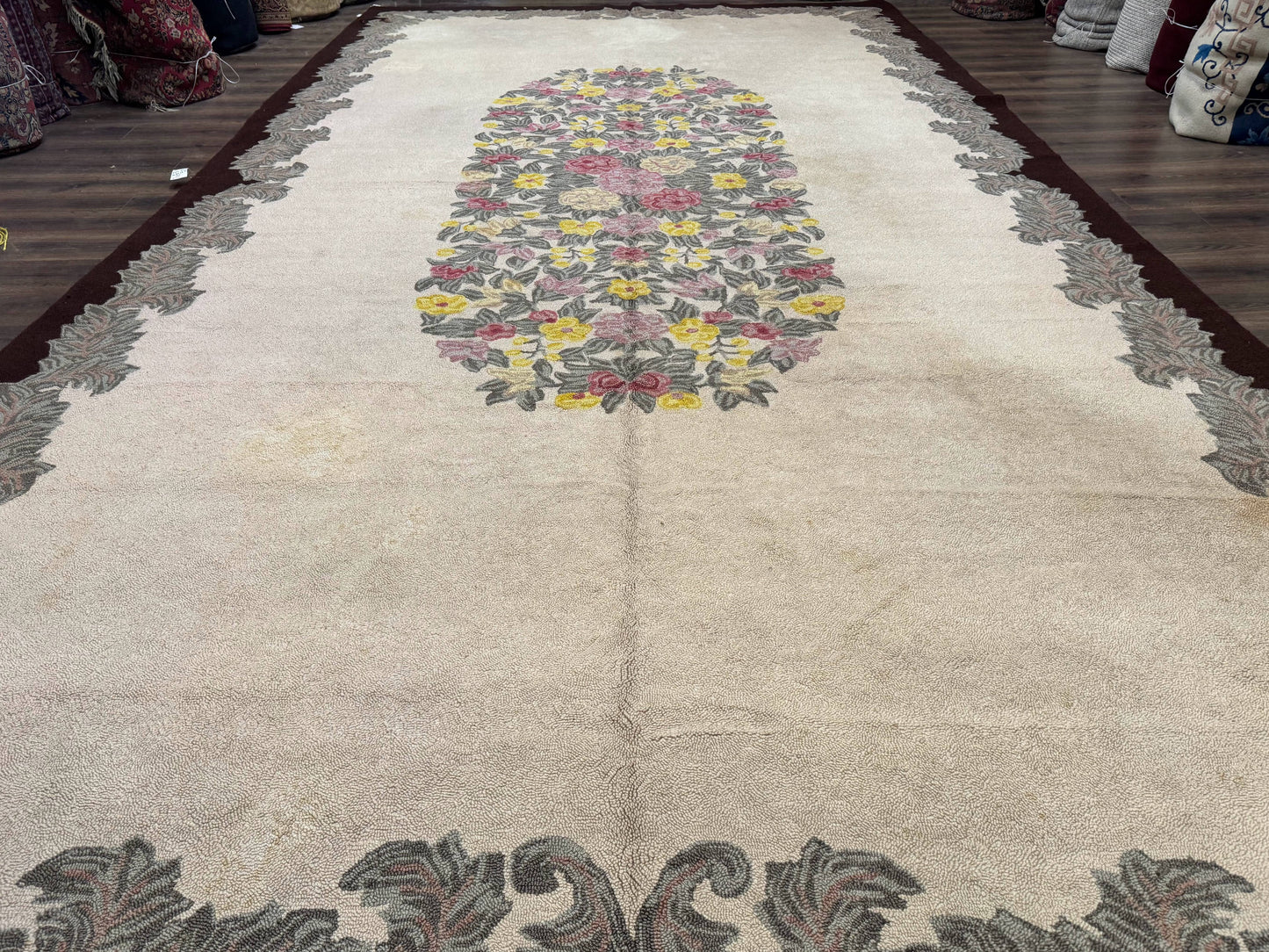 Palace Size American Hooked Rug 11x20 Aubusson Style Ivory - Nuvé
