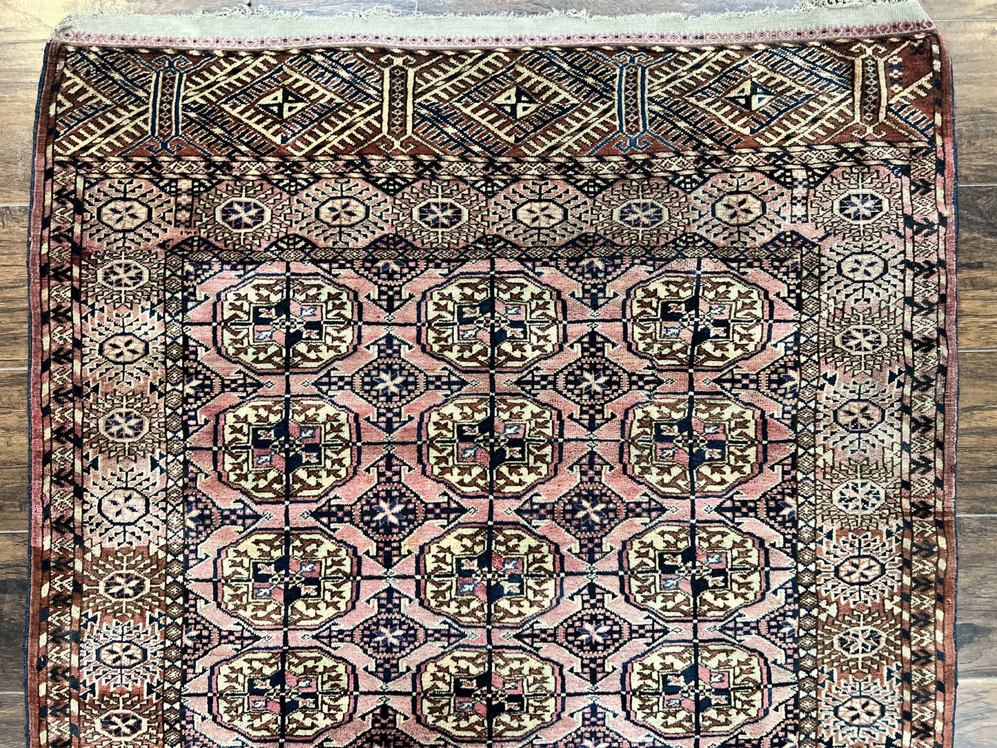 Persian Turkoman Rug 4x6, Wool Hand Knotted Antique Bokhara Carpet, Red Pink, Handmade Tribal Oriental Rug 4 x 6 ft - Nuvé