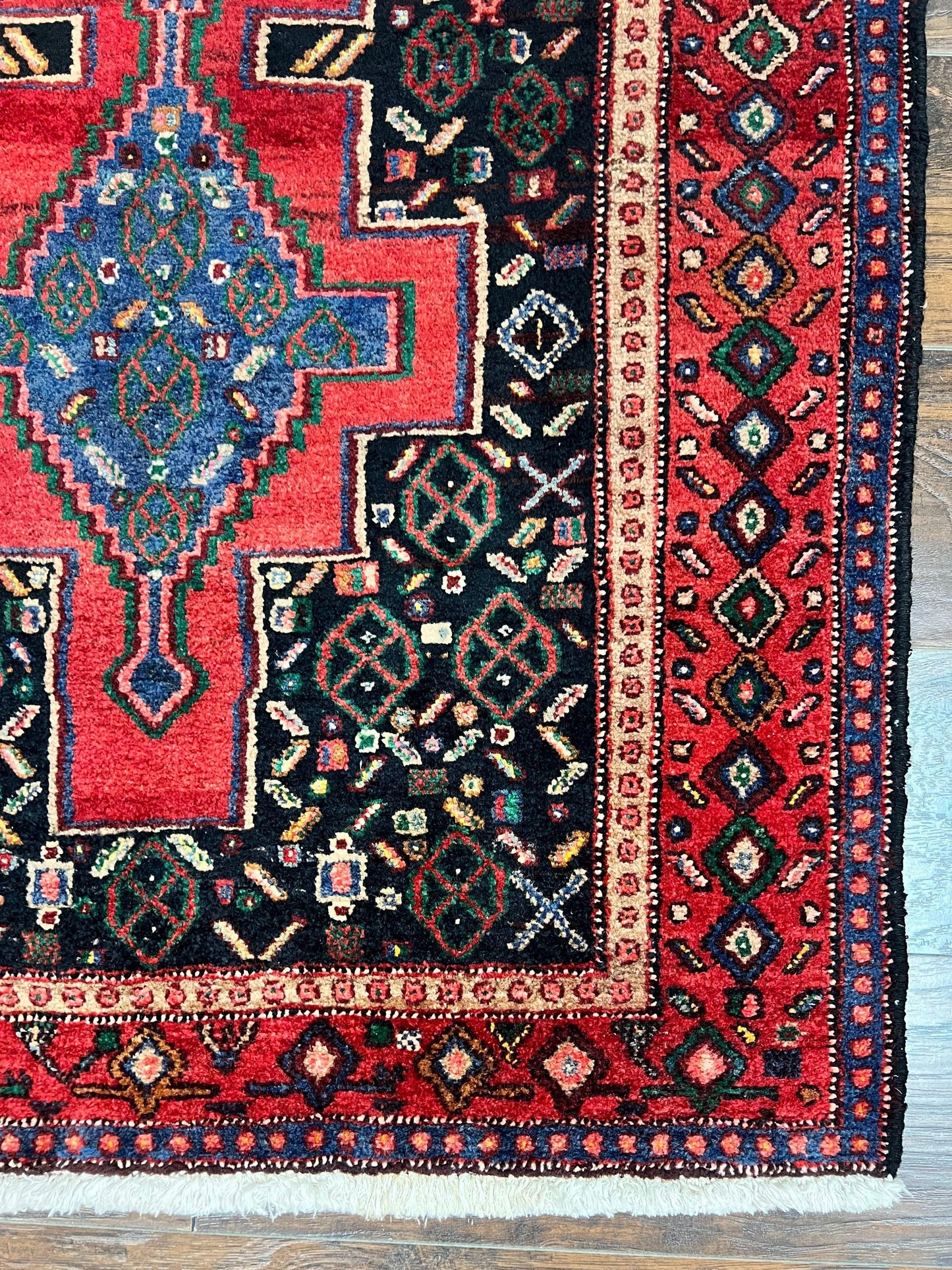 Persian Kurdish Senneh Runner Rug 3x9, Red Navy Blue, Medallions Wool Tribal Runner for Kitchen/Hallway 9ft Antique Handmade Oriental Runner - Nuvé