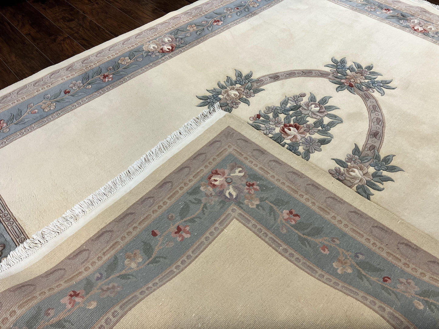 Chinese Carving Rug 8x10, Chinese Wool Carpet 8 x 10, Cream, 120 Line Rug, Vintage Handmade Art Deco Asian Oriental Rug, Aubusson Rug - Nuvé
