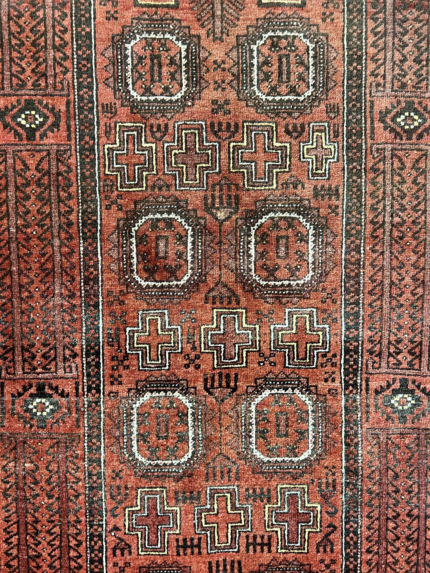 Antique Persian Turkoman Rug 3x6, Wool Tribal Handmade Carpet, Red and Black - Nuvé