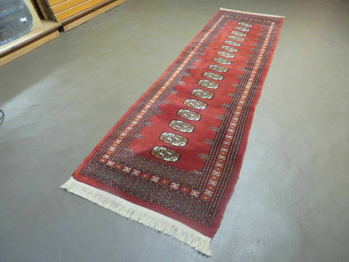 2' 8" X 10' Vintage Handmade Bokhara Turkoman Pakistani Wool Runner Rug Nice