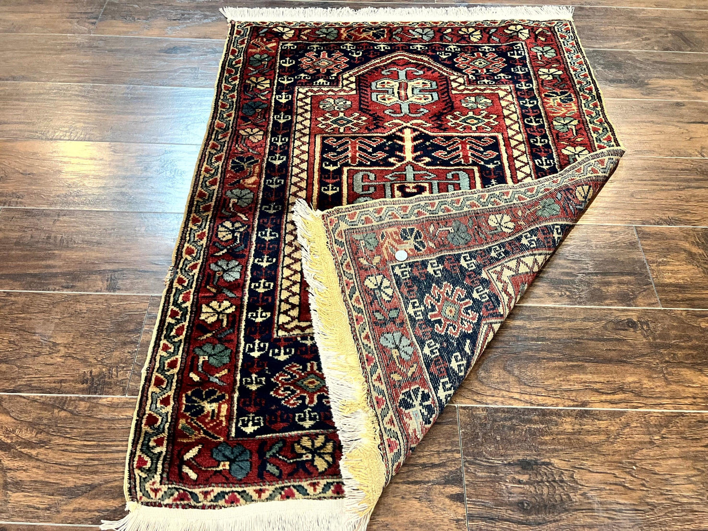 Antique Turkish Sparta Rug 3x4, Geometric Caucasian Pattern, Vintage Handmade Tribal Wool Carpet - Nuvé
