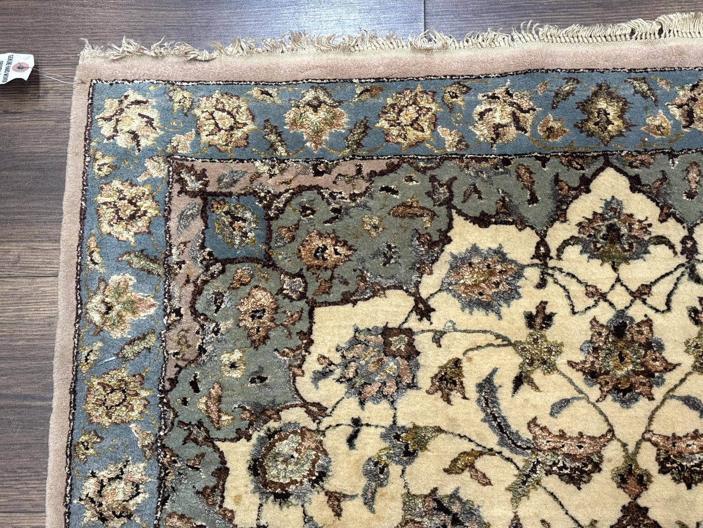 Persian Isfahan Rug 3x5, Fine 310 KPSI, Kork Wool Silk Foundation, Cream & Light Green - Nuvé
