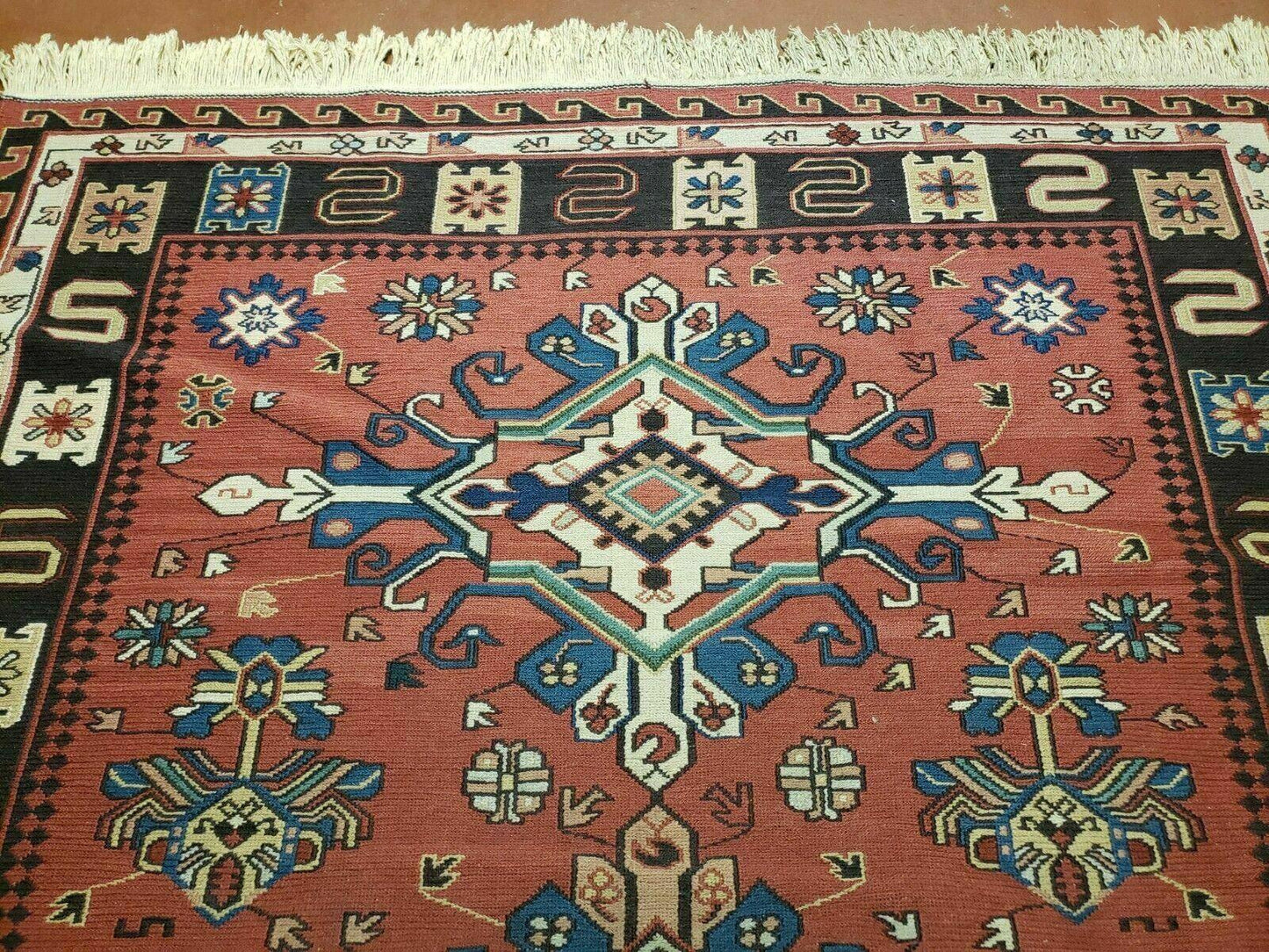 4' X 6' Vintage Russian Kilim Handmade Caucasian Soumak Flat Weave Wool Rug - Nuvé