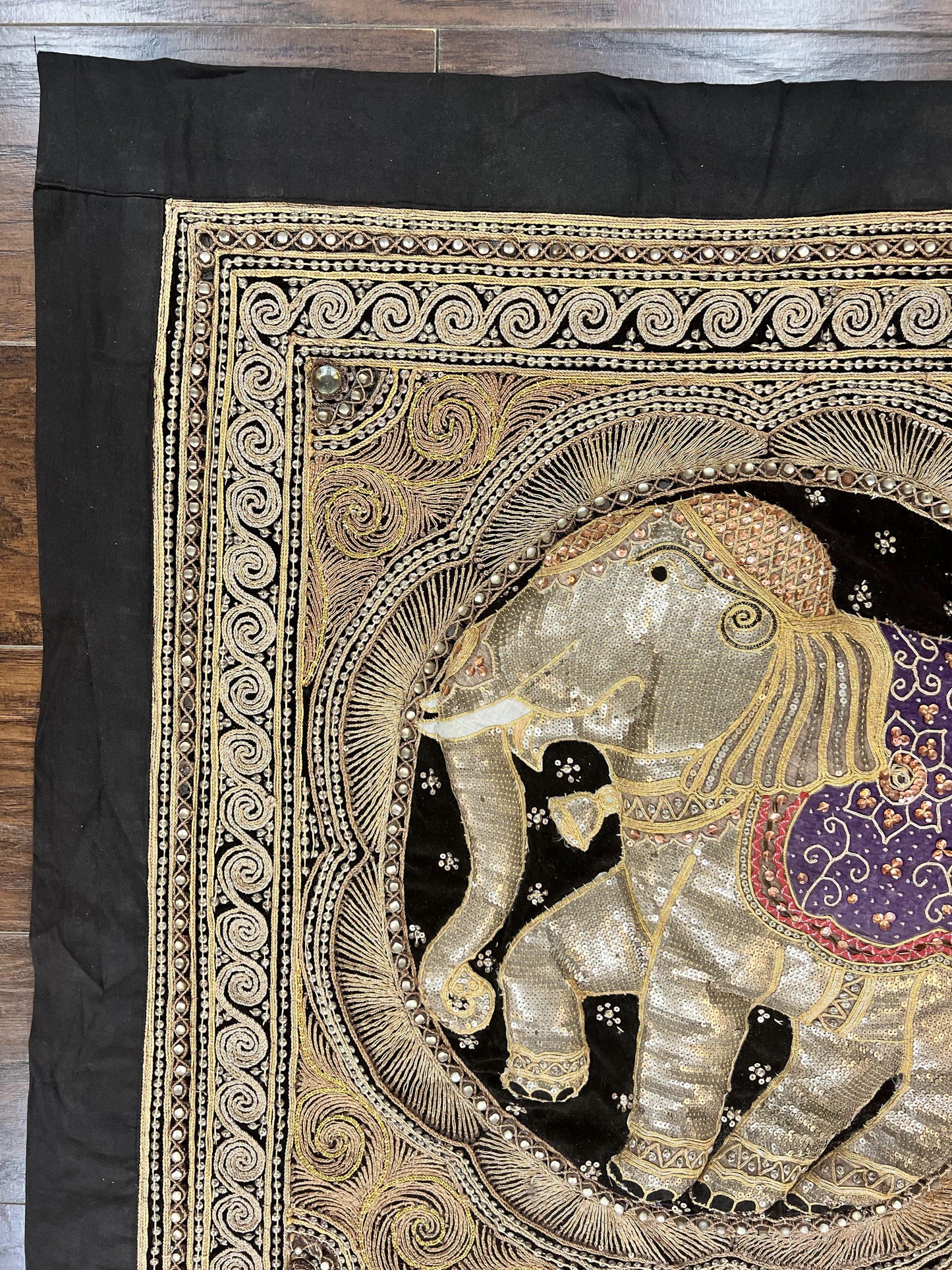Indian Embroidery 3x3, Elephant Design, Detailed Needlepoint, Beadwork - Nuvé
