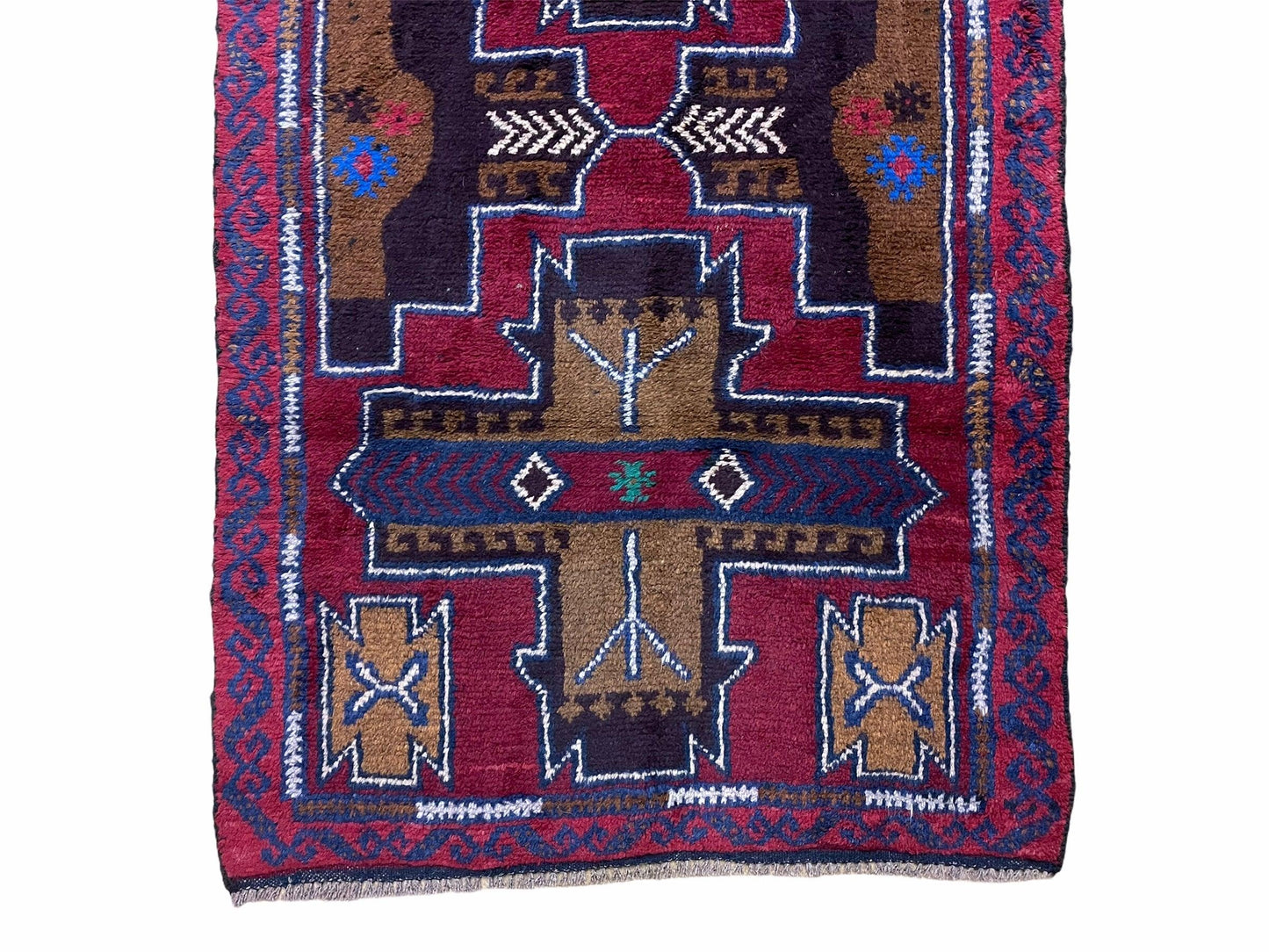 2' 10" X 4' 9" Vintage Handmade Tribal Wool Rug Balouchi Rug Afghan Rug Red Blue - Nuvé
