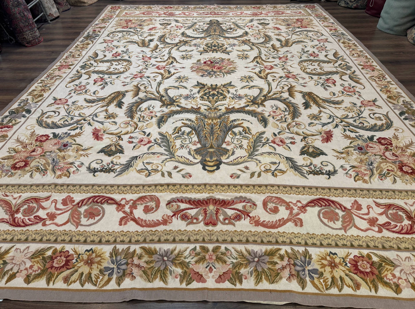 Aubusson Needlepoint Rug 10x14, Elegant European French Carpet, Vintage Carpet - Nuvé