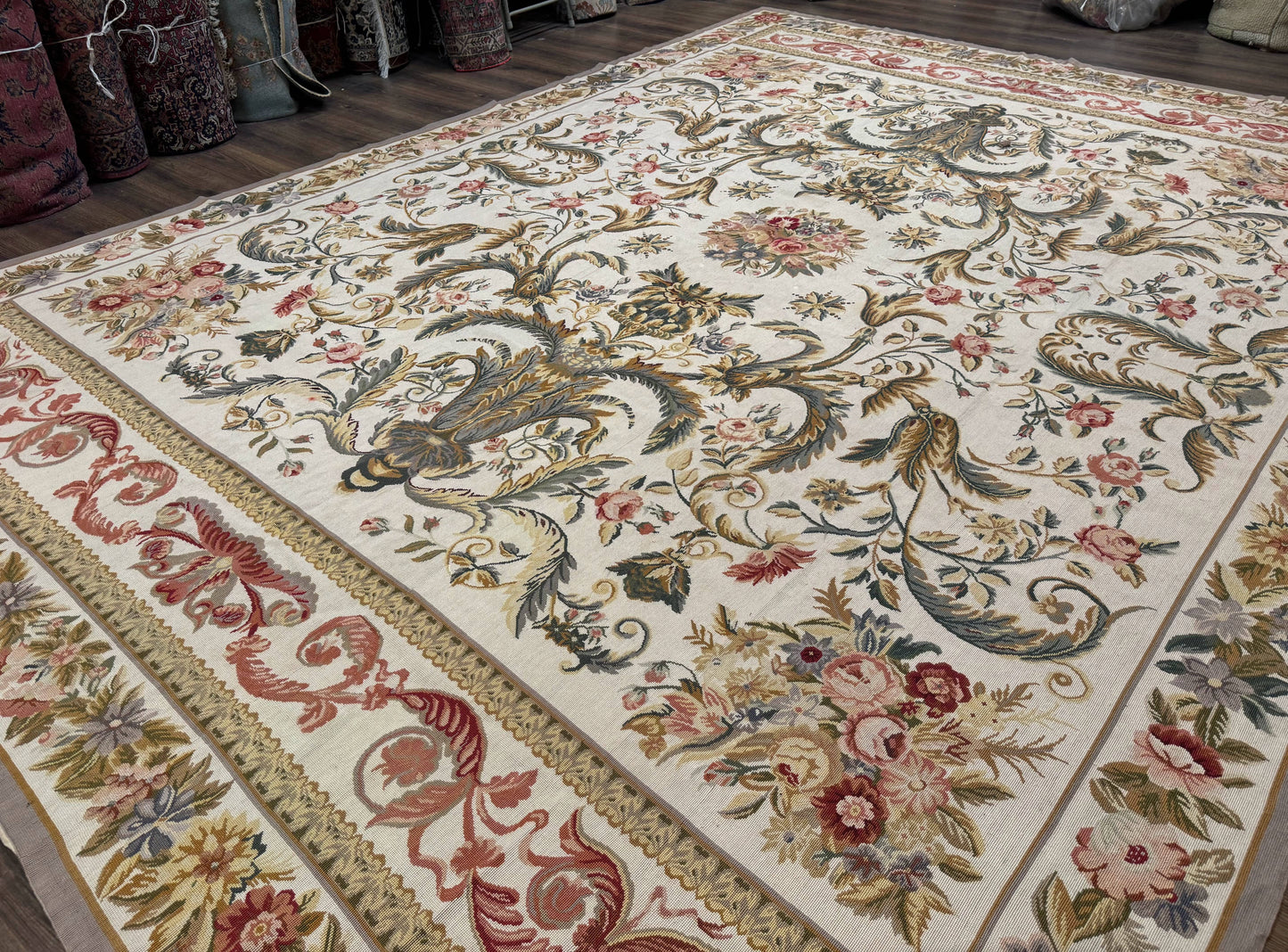 Aubusson Needlepoint Rug 10x14, Elegant European French Carpet, Vintage Carpet - Nuvé