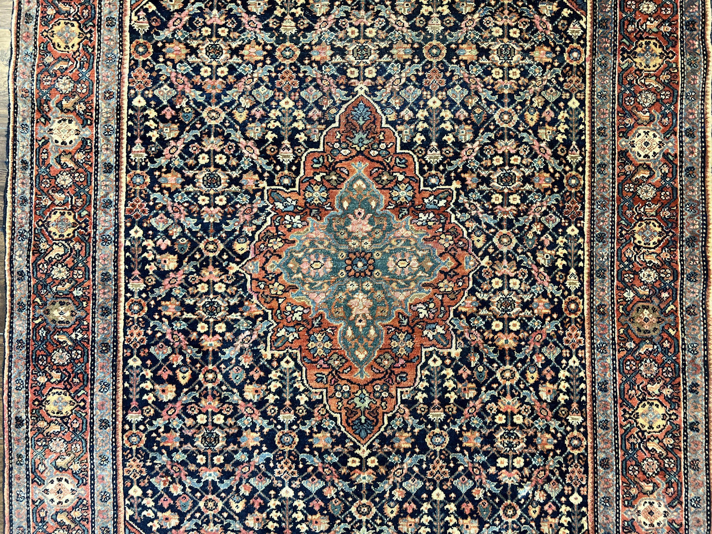 Persian Rug 4x7 Antique Sarouk Farahan Carpet, Navy Blue and Red Wool Rug - Nuvé