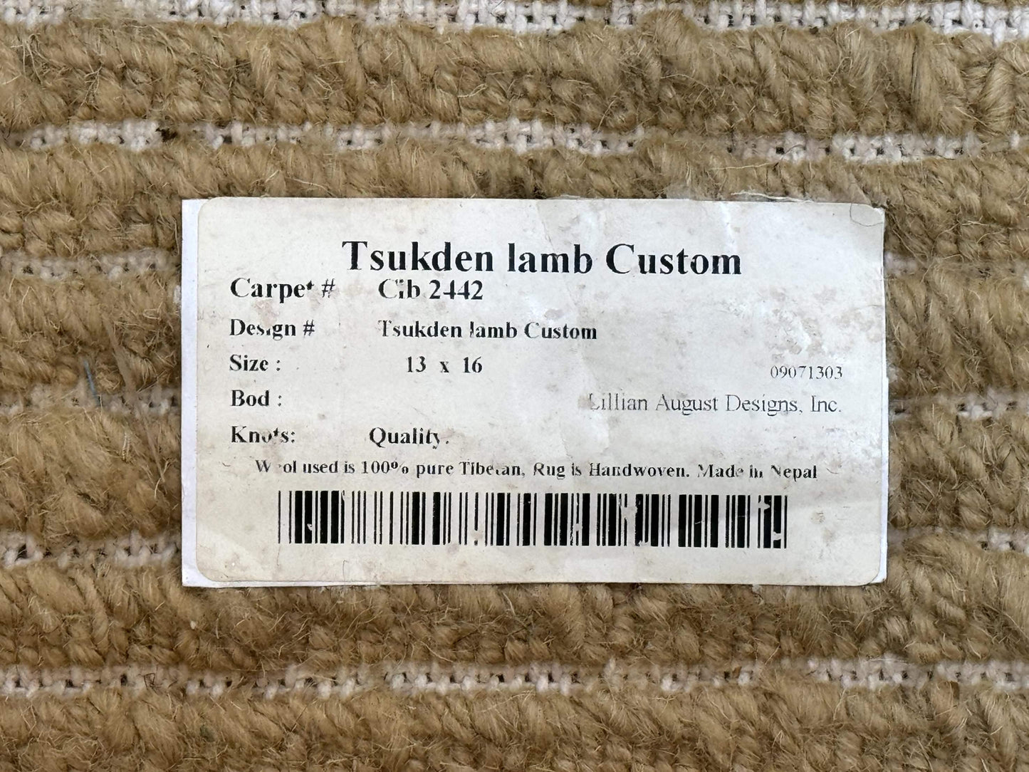 Modern Nepali Rug 13 x 15.6, Palace Size Wool Custom Made Rug, Tan, Large Nepali/Tibetan Carpet - Nuvé