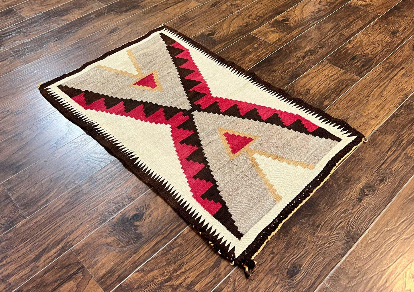 Antique Navajo Rug 2x4, Collectible Native American Wool Handmade Rug, Ivory Black Red Gray, Vintage Navajo Textile - Nuvé