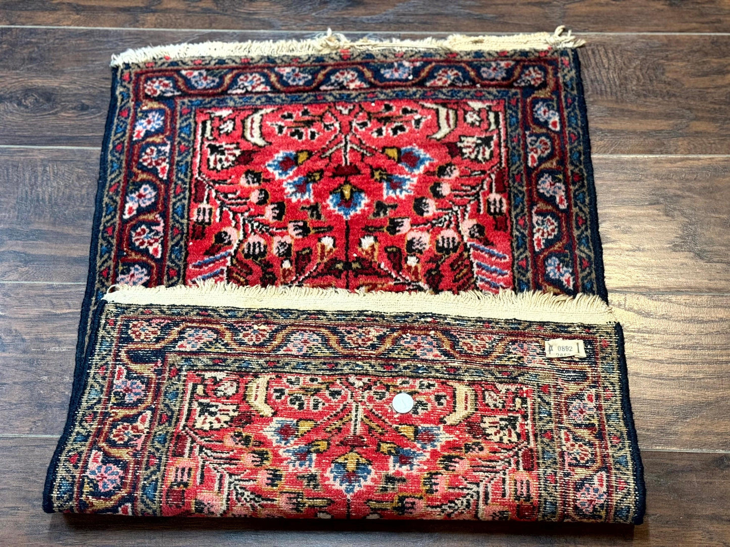 Small Antique Persian Tribal Rug 2x3, Red, Floral, Handmade, Hamadan Rug - Nuvé