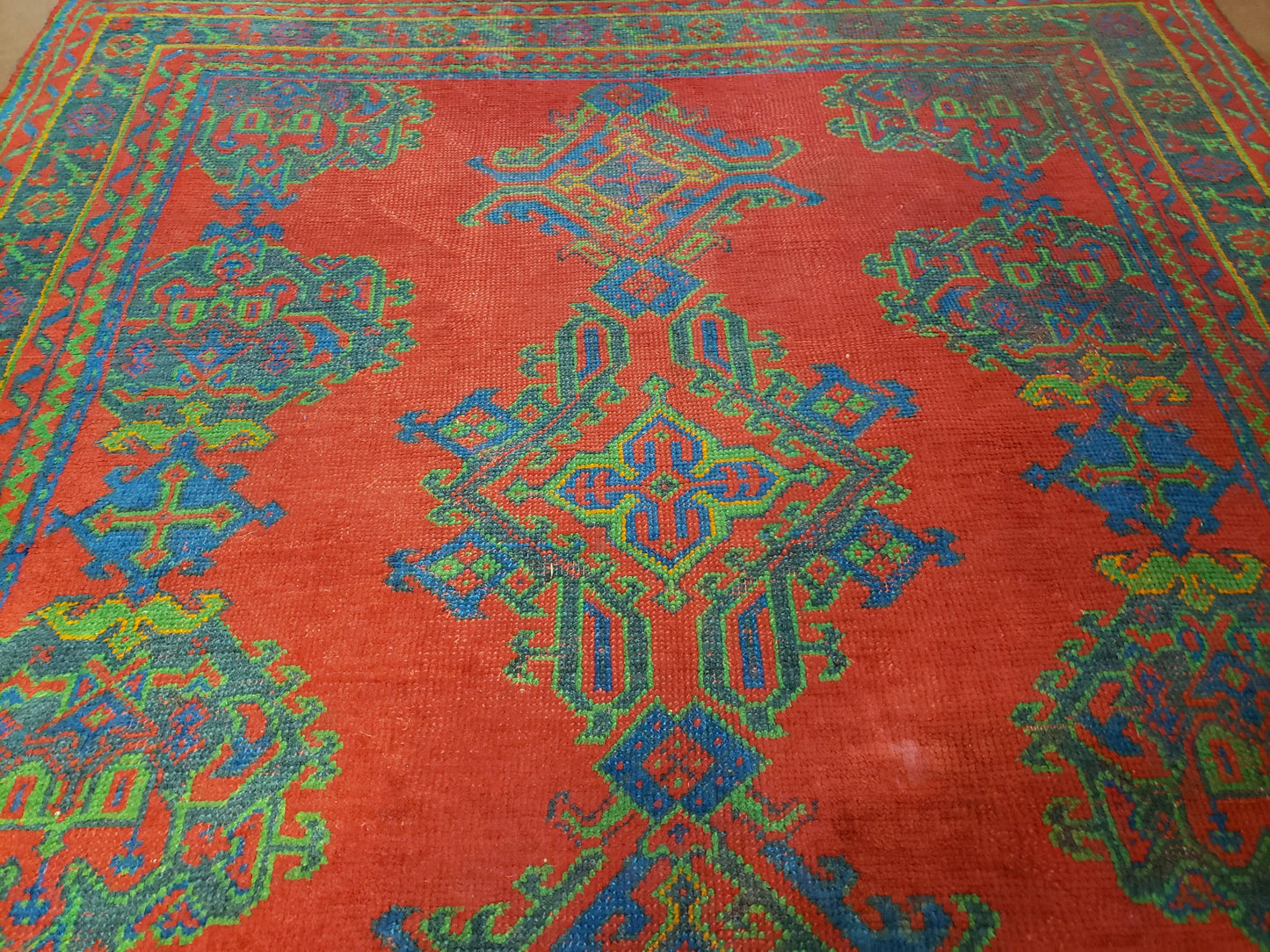 7x11 Turkish Oushak Rug, Vintage Red & Blue Oriental Carpet, Hand Knotted Wool Area Rug 7 x 11, Turkish Sparta Rug, Antique Turkish Rug Nice - Nuvé