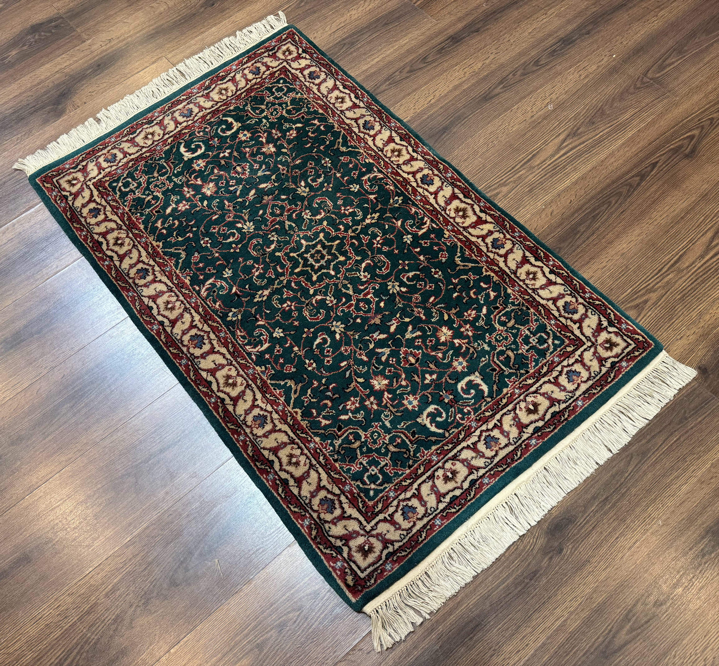 Dark Green Indo Persian Rug 2.5 x 4, Hand Knotted Wool Small Oriental Carpet - Nuvé