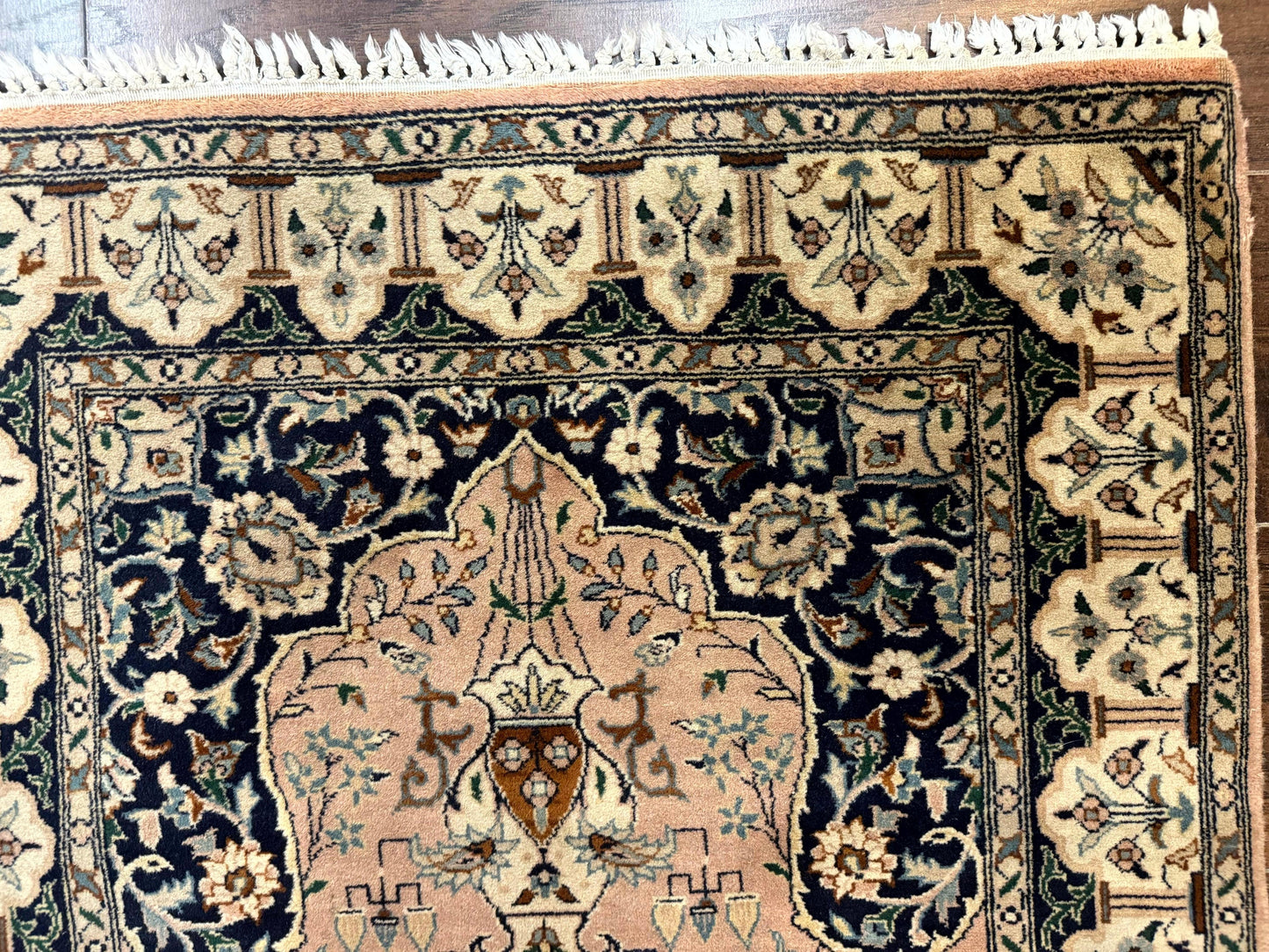 Small Tree of Life Prayer Rug, Pak Persian Rug 2.7 x 4, , Birds, Lantern, Handmade Vintage Fine 260 KPSI - Nuvé