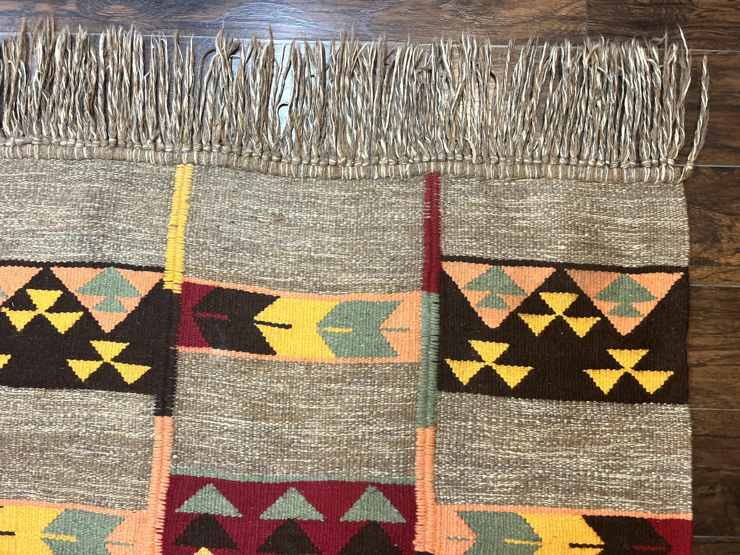 South American Flatweave Rug, Gray, Handmade Vintage Wool Bohemian Blanket - Nuvé